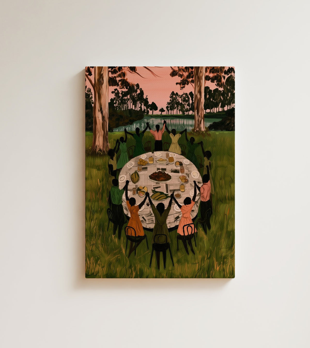 Grace Before Supper, canvas wall art, shown on a plain wall