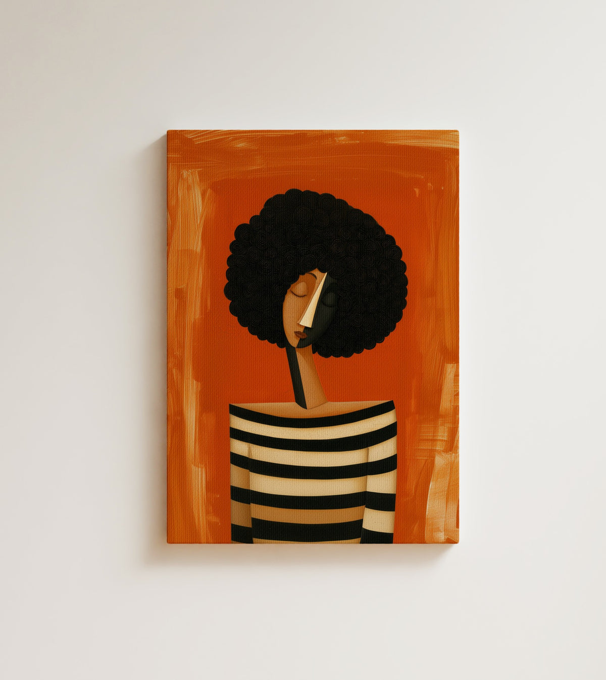 Held Breath: there is a whole conversation happening behind those closed eyes. Canvas wall art, shown on a plain wall