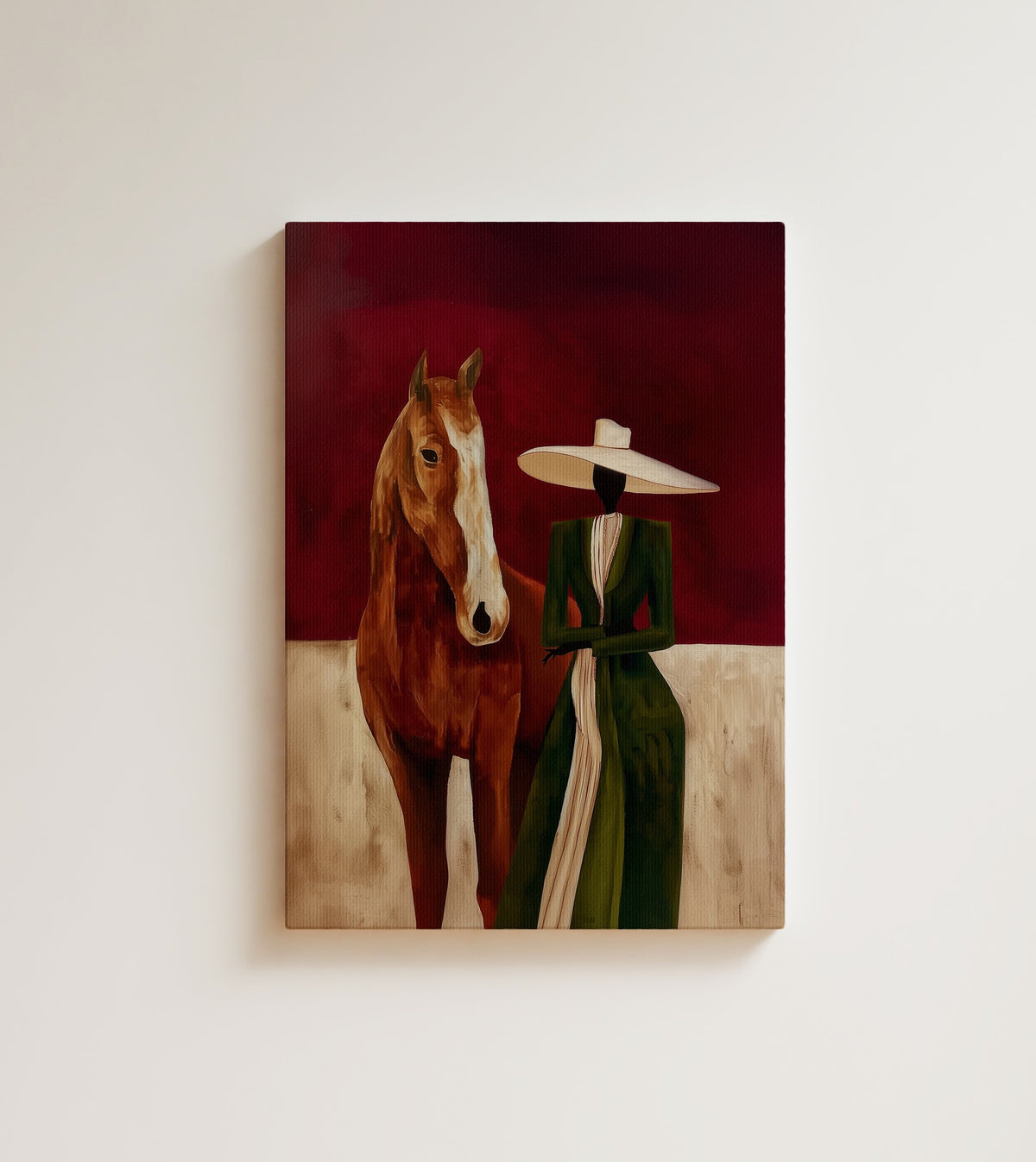 The Chestnut Horse, canvas wall art, shown on a plain wall
