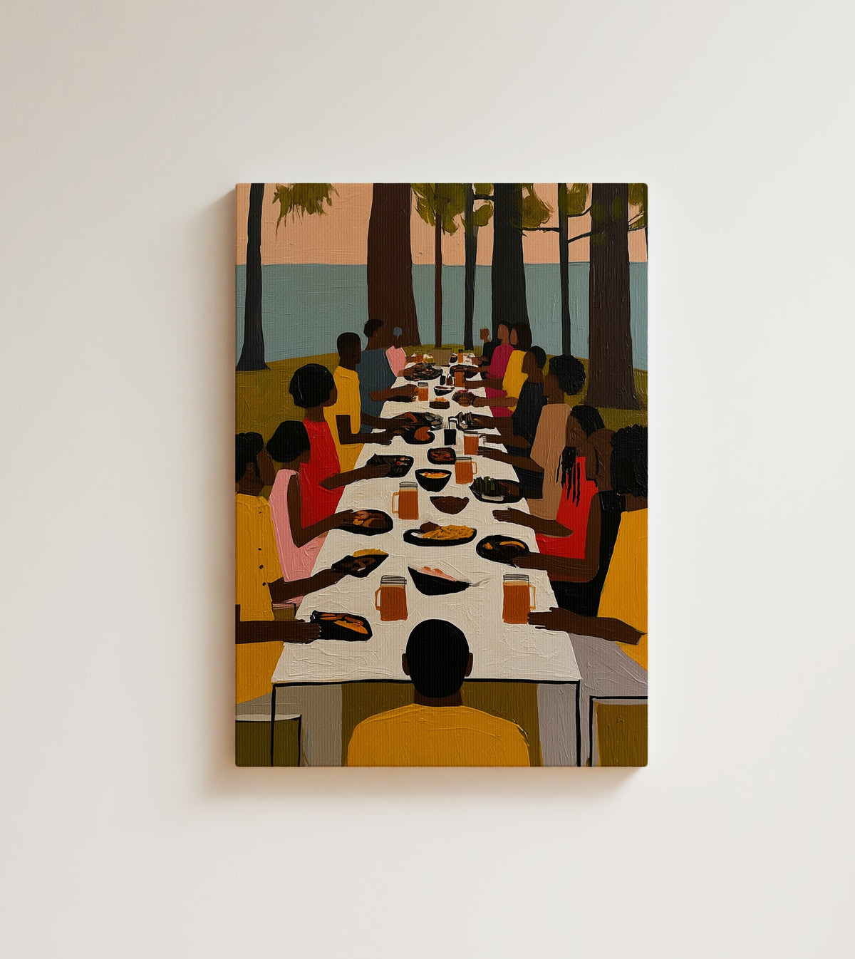 Supper Under the Pines: you can hear this table from the driveway. Canvas wall art, shown on a plain wall