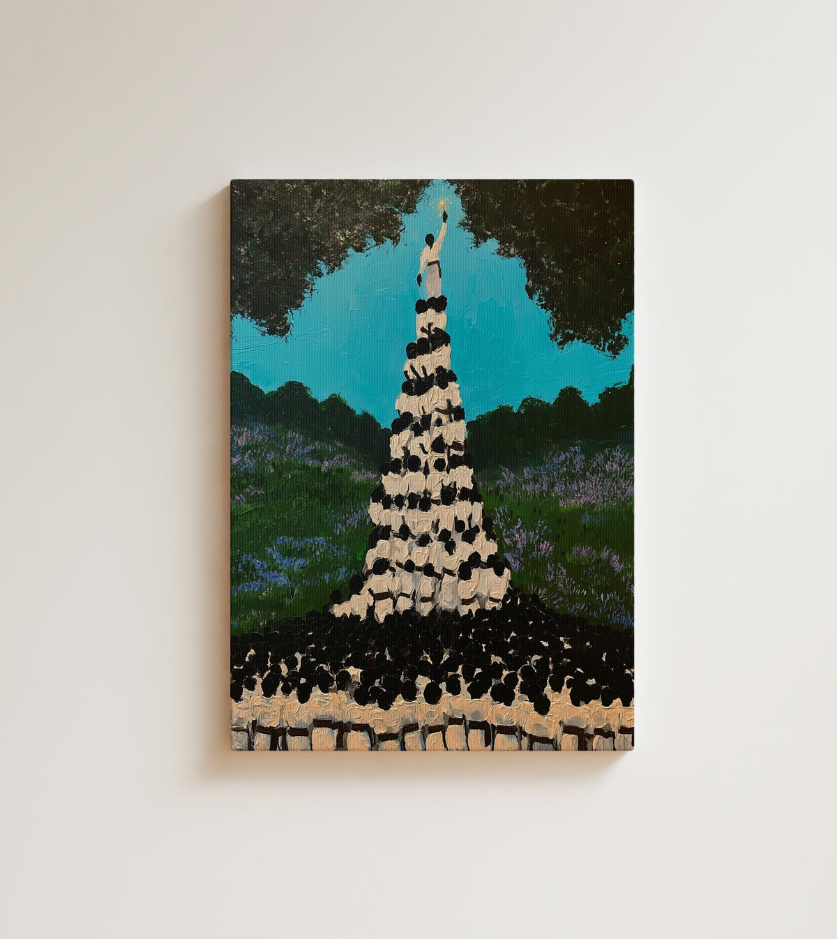 Ascent: everyone lifts, so one can reach the light. Canvas wall art, shown on a plain wall