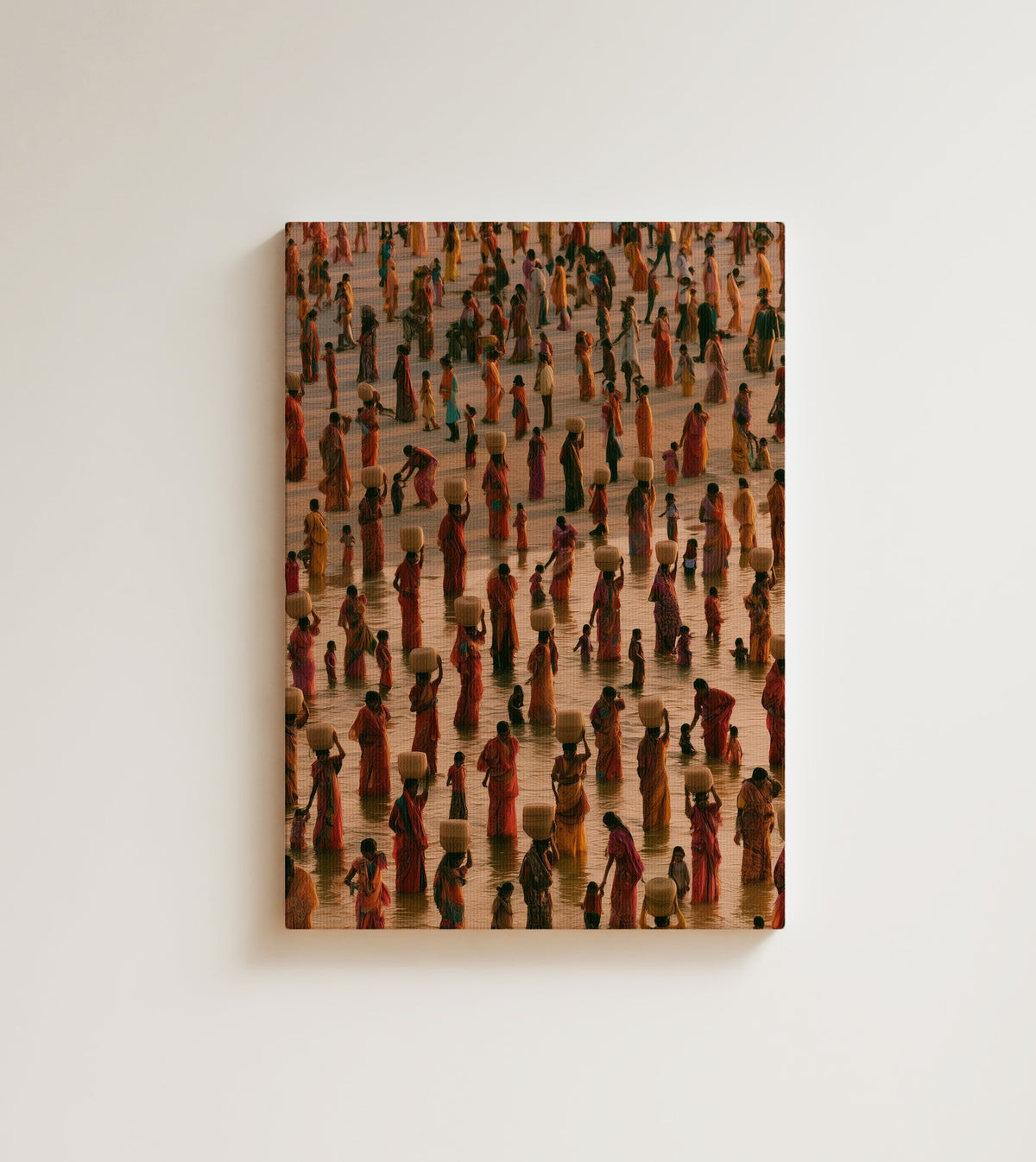 The Water Carriers: they walk together, and the water holds all of them. Canvas wall art, shown on a plain wall