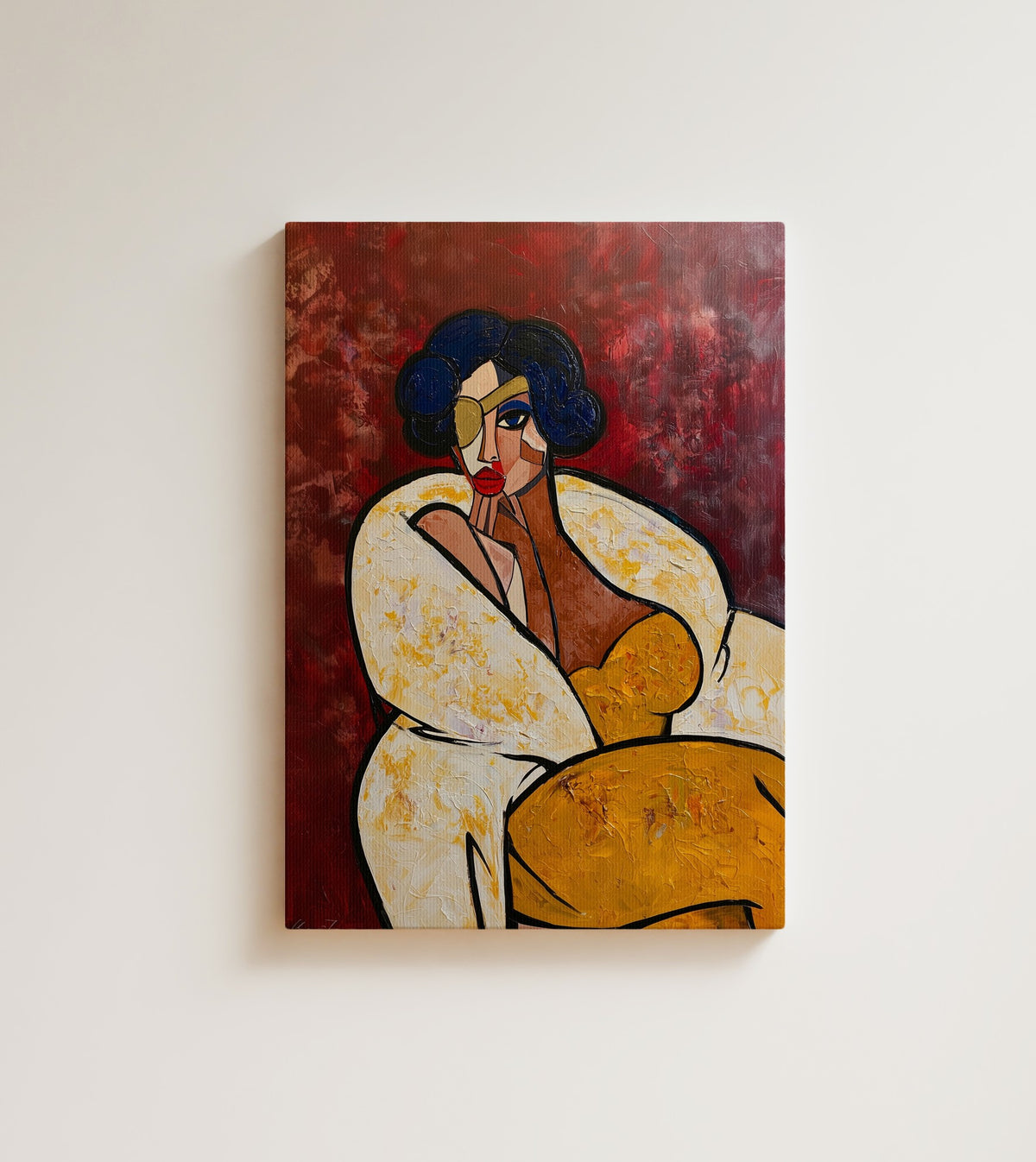 Before the Gala: she wears confidence the way other people wear silk. Canvas wall art, shown on a plain wall