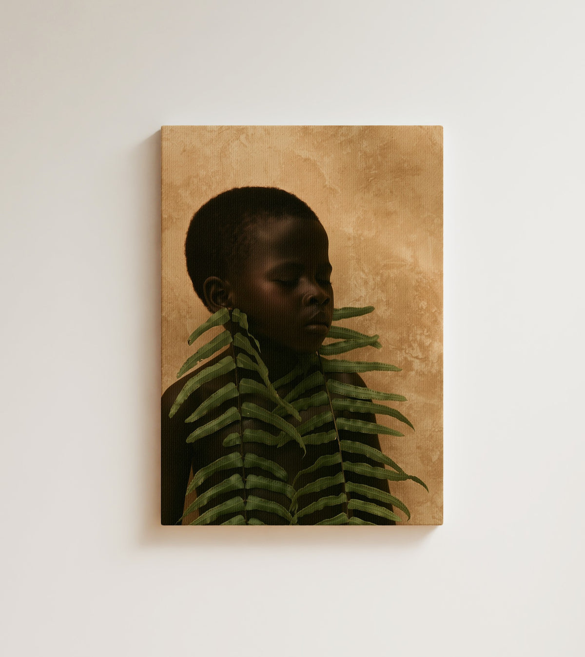 The Fern Garland: he closed his eyes, and the garden came to him. Canvas wall art, shown on a plain wall