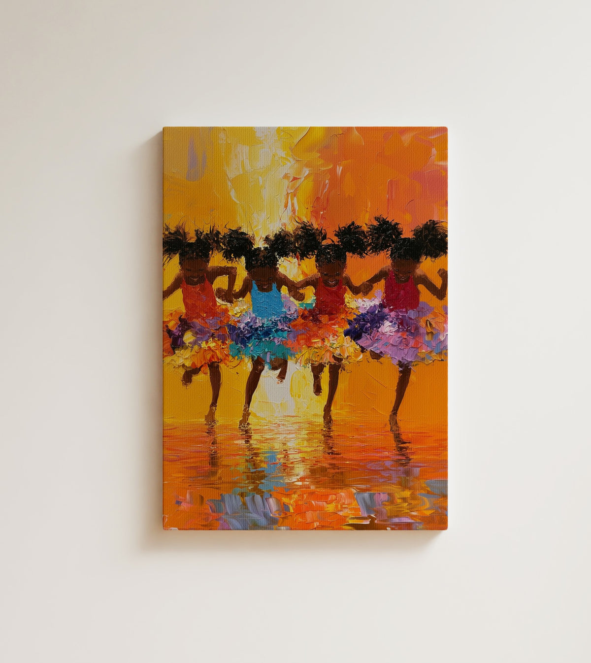 Barefoot Recital: somewhere between the splash and the spin, little girls learn they can fly. Canvas wall art, shown on a plain wall