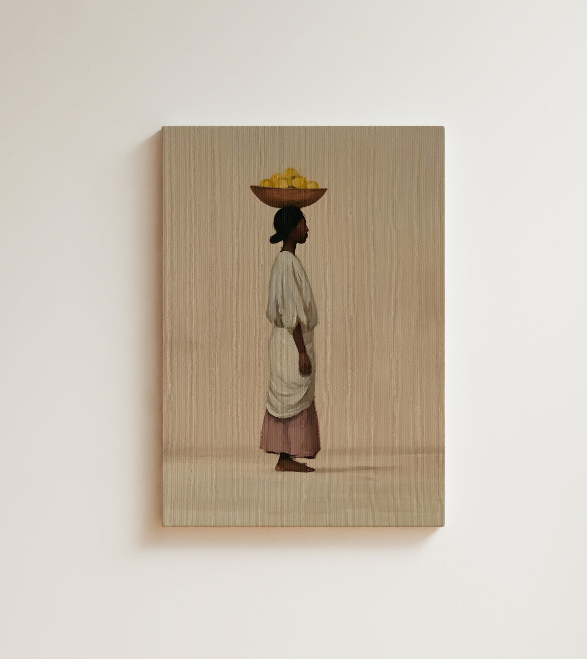 Balance: she carries the morning on her head and nothing about it looks heavy. Canvas wall art, shown on a plain wall