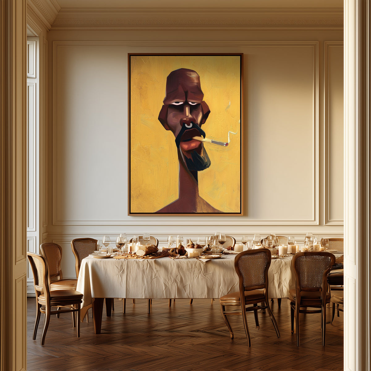 The Smoker canvas above a dining table