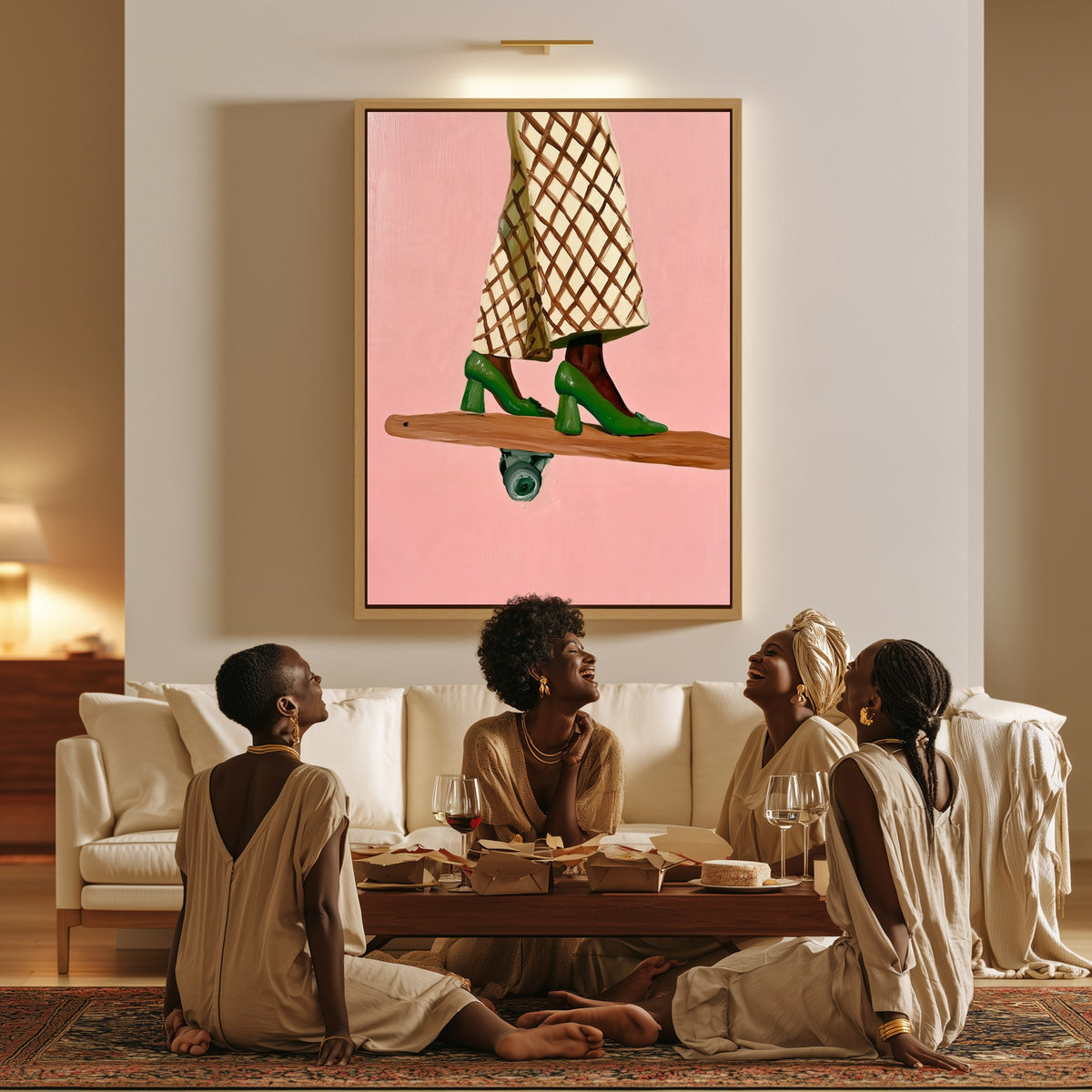Poise canvas in a living room, a family sitting together on the floor
