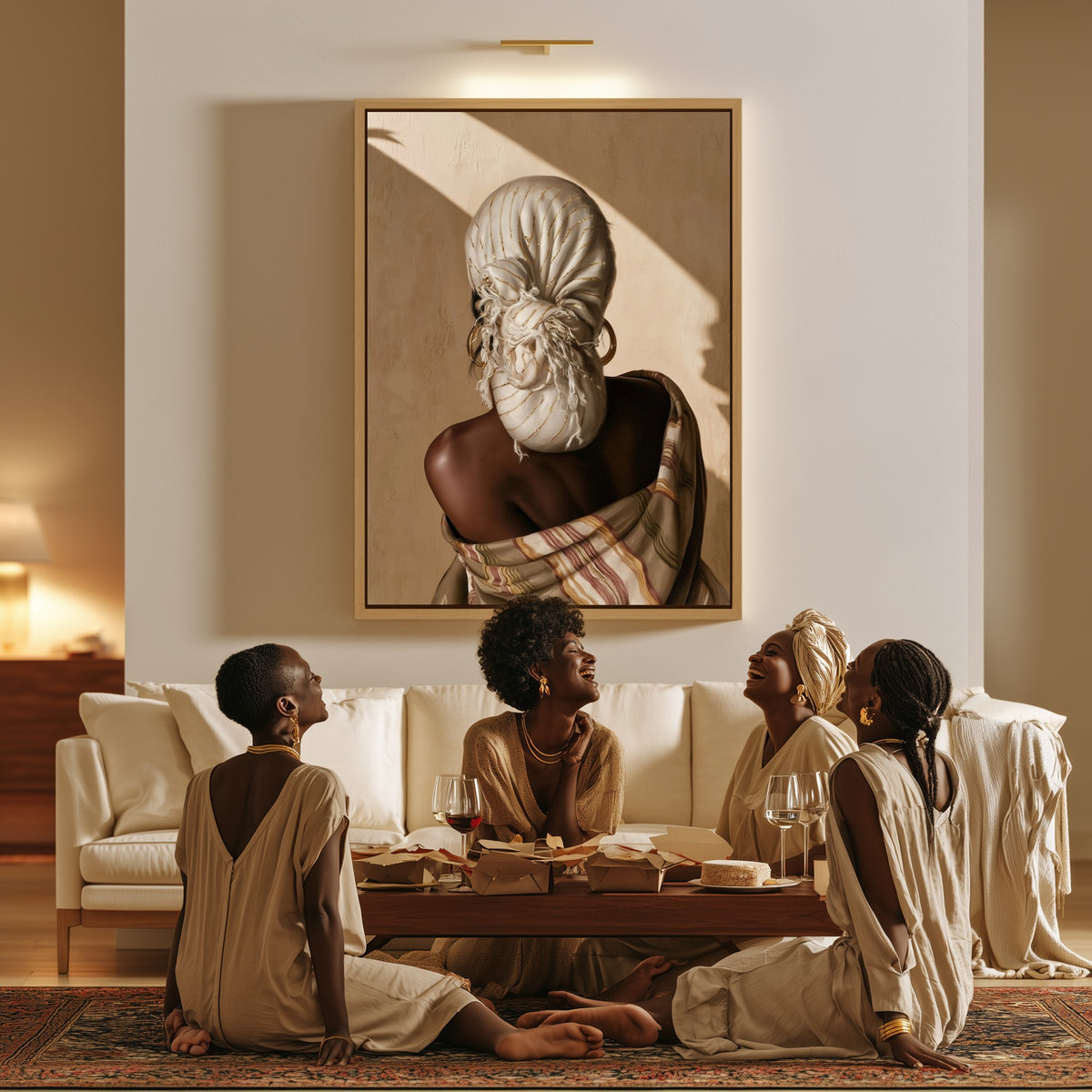 White Wrap canvas in a living room, a family sitting together on the floor