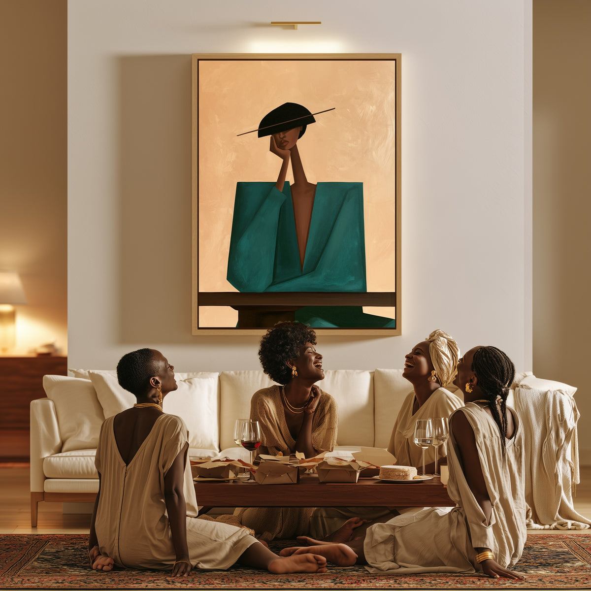 Idle Thought canvas in a living room, a family sitting together on the floor