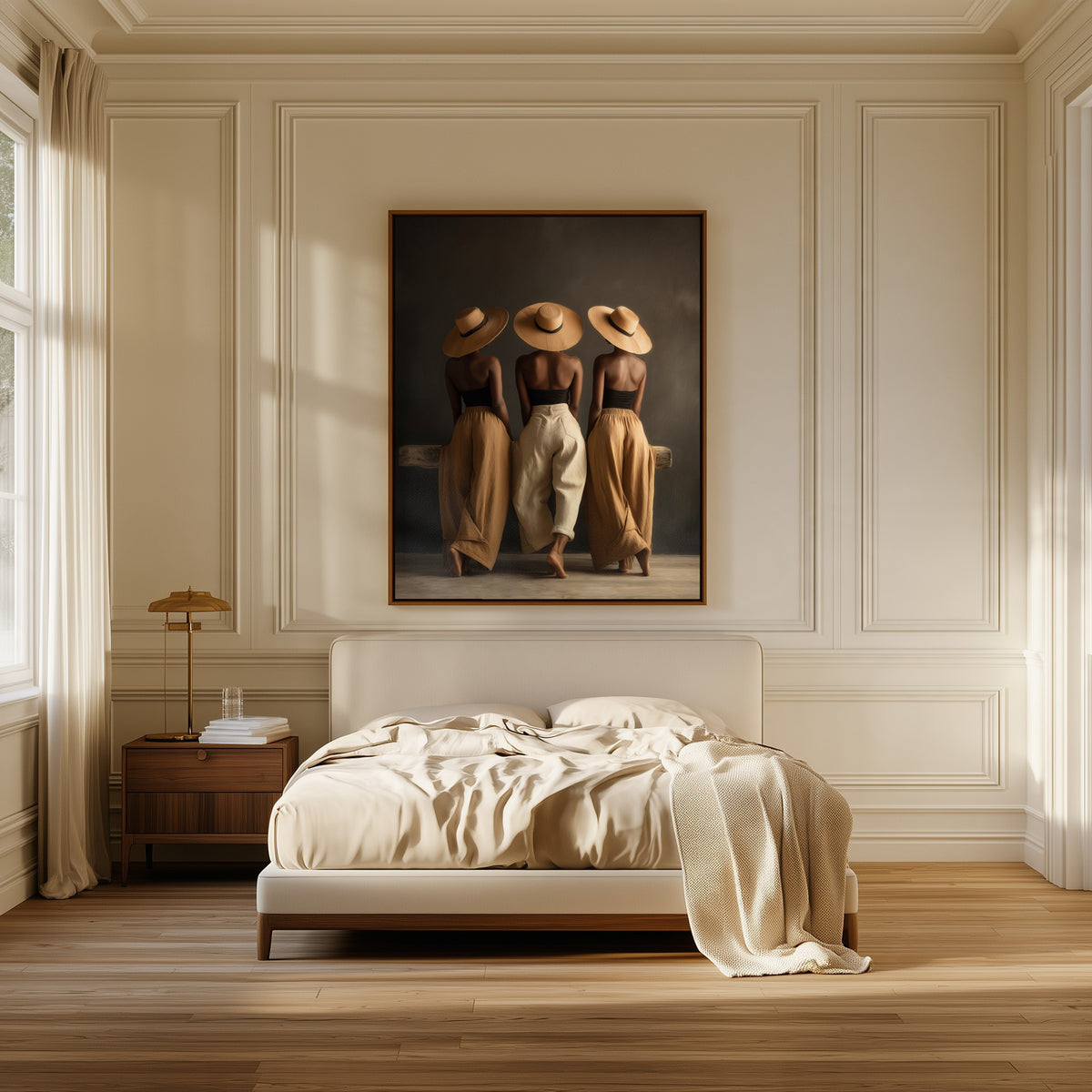 Three Brims canvas above the bed in a bedroom