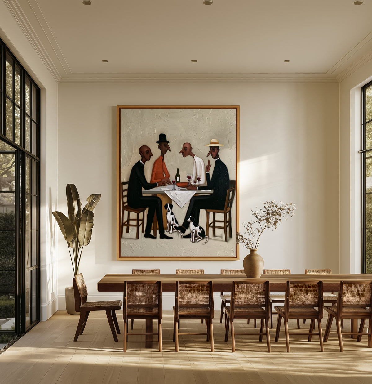 Four at the Table canvas above an oak dining table