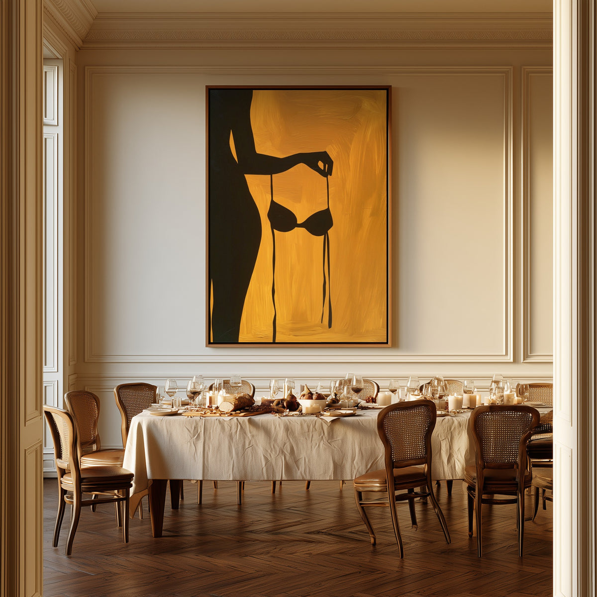 Heat of August canvas above a dining table