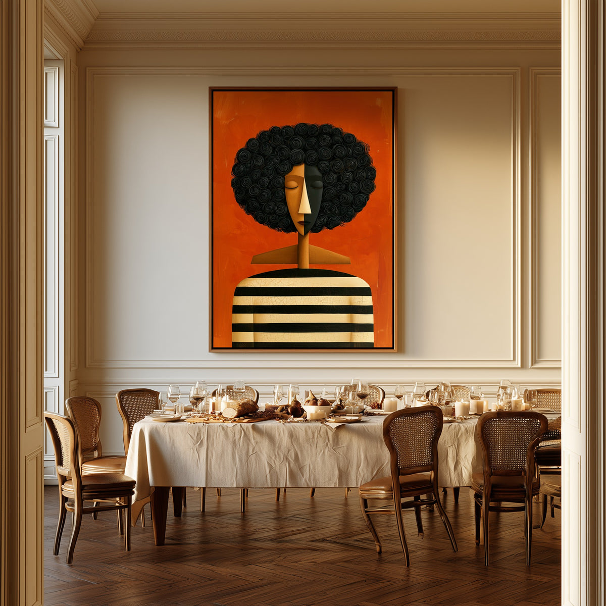 Inner Weather canvas above a dining table