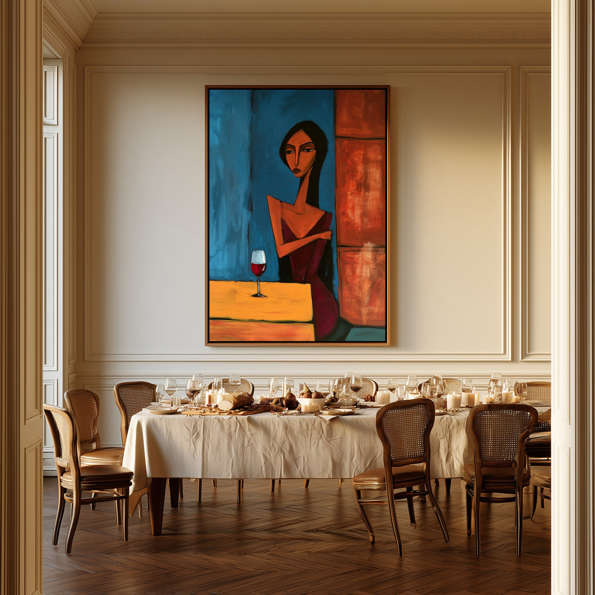 Evening Solitude canvas above a dining table