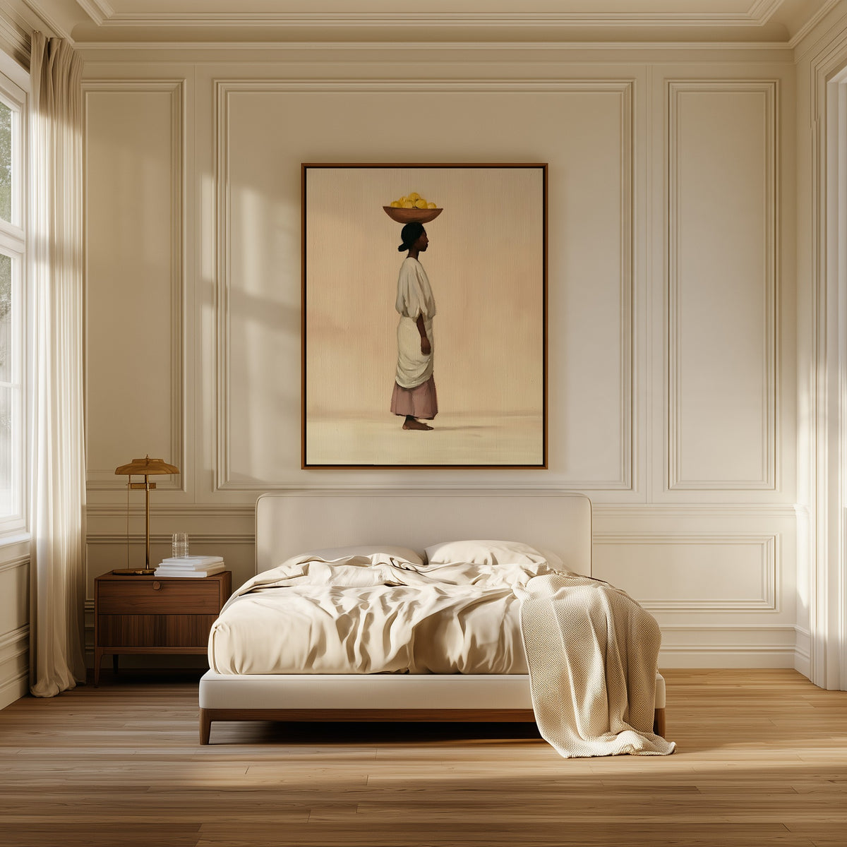 Balance canvas above the bed in a bedroom