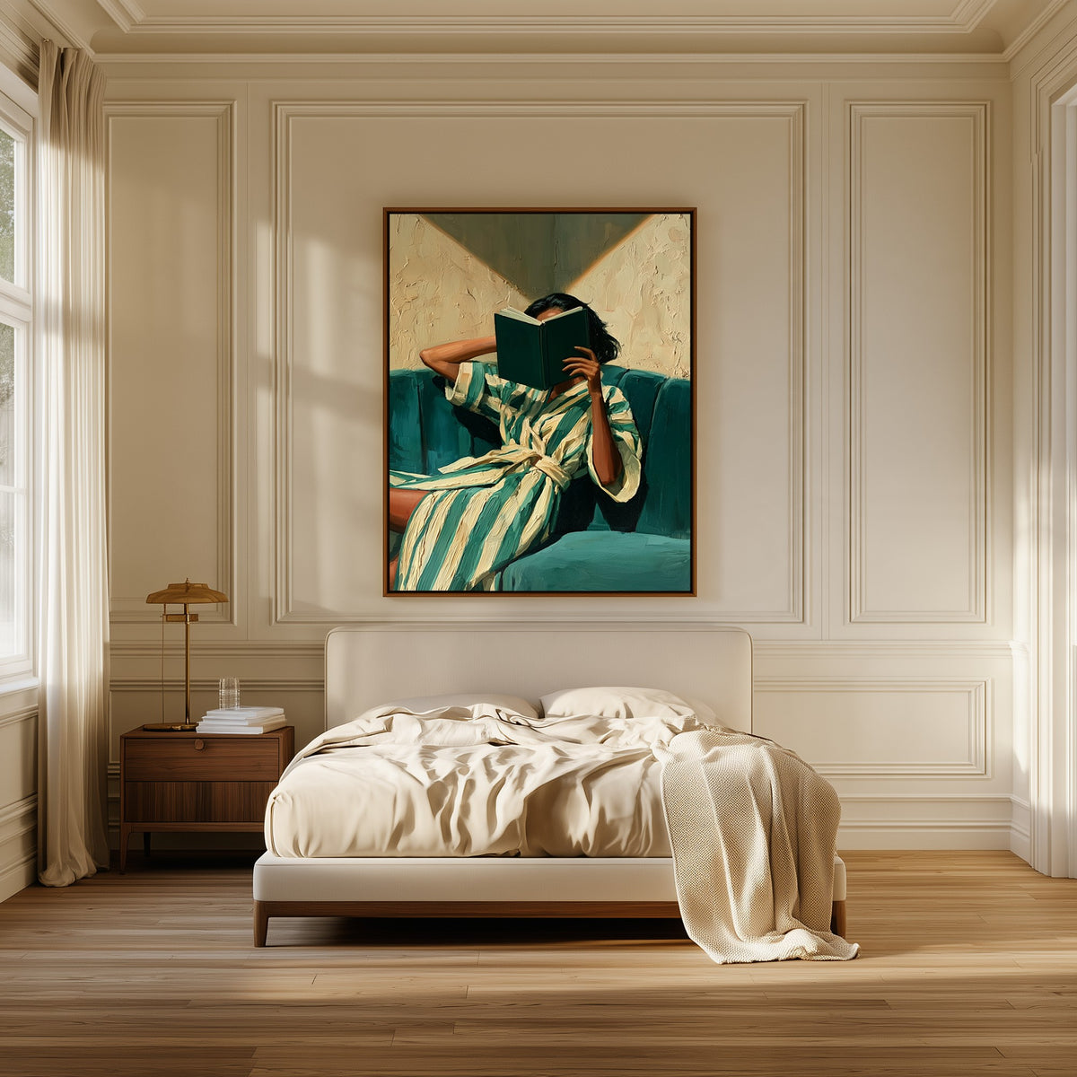 The Reader canvas above the bed in a bedroom