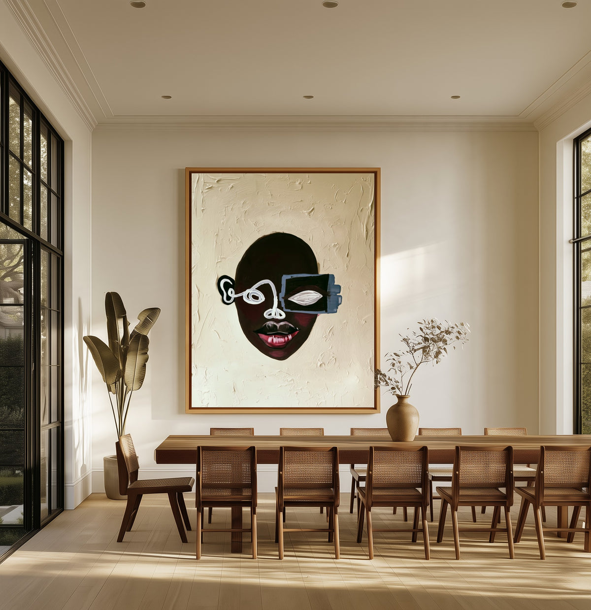 Half Seen canvas above an oak dining table