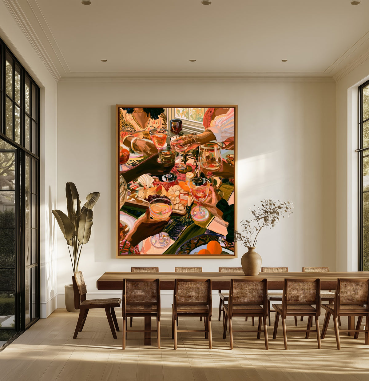 Late Brunch, Good Light canvas above an oak dining table