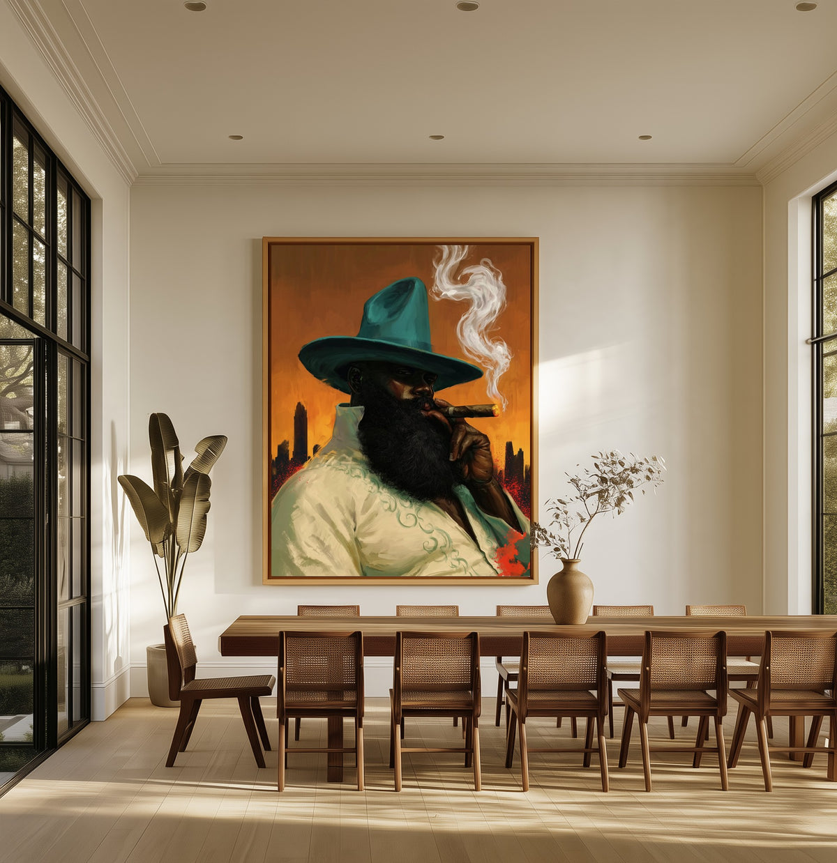 The Patron canvas above an oak dining table