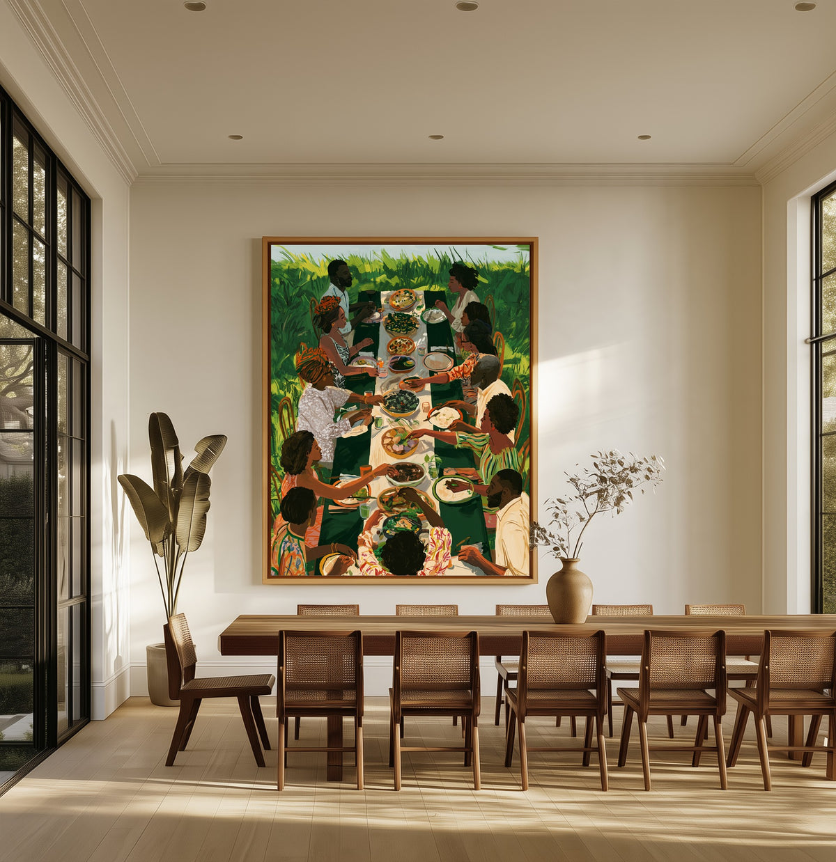 Harvest Table canvas above an oak dining table