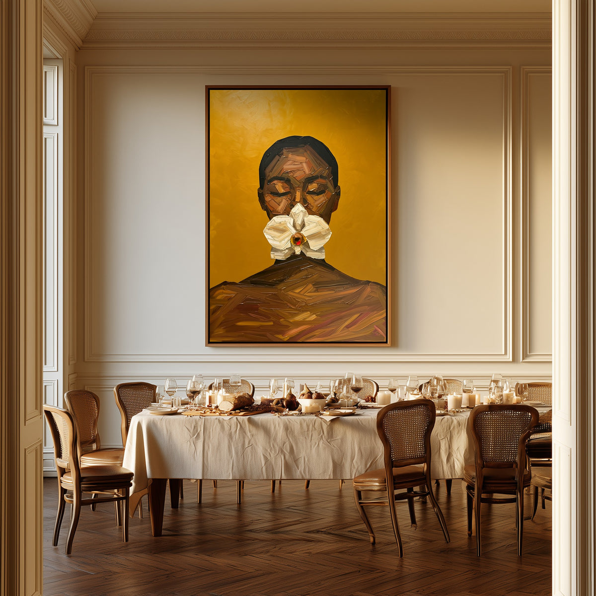 The Offering canvas above a dining table