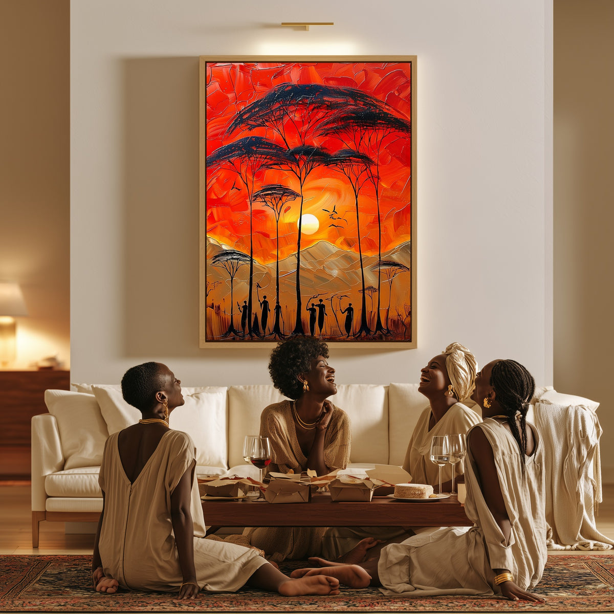 Ember Horizon canvas in a living room, a family sitting together on the floor
