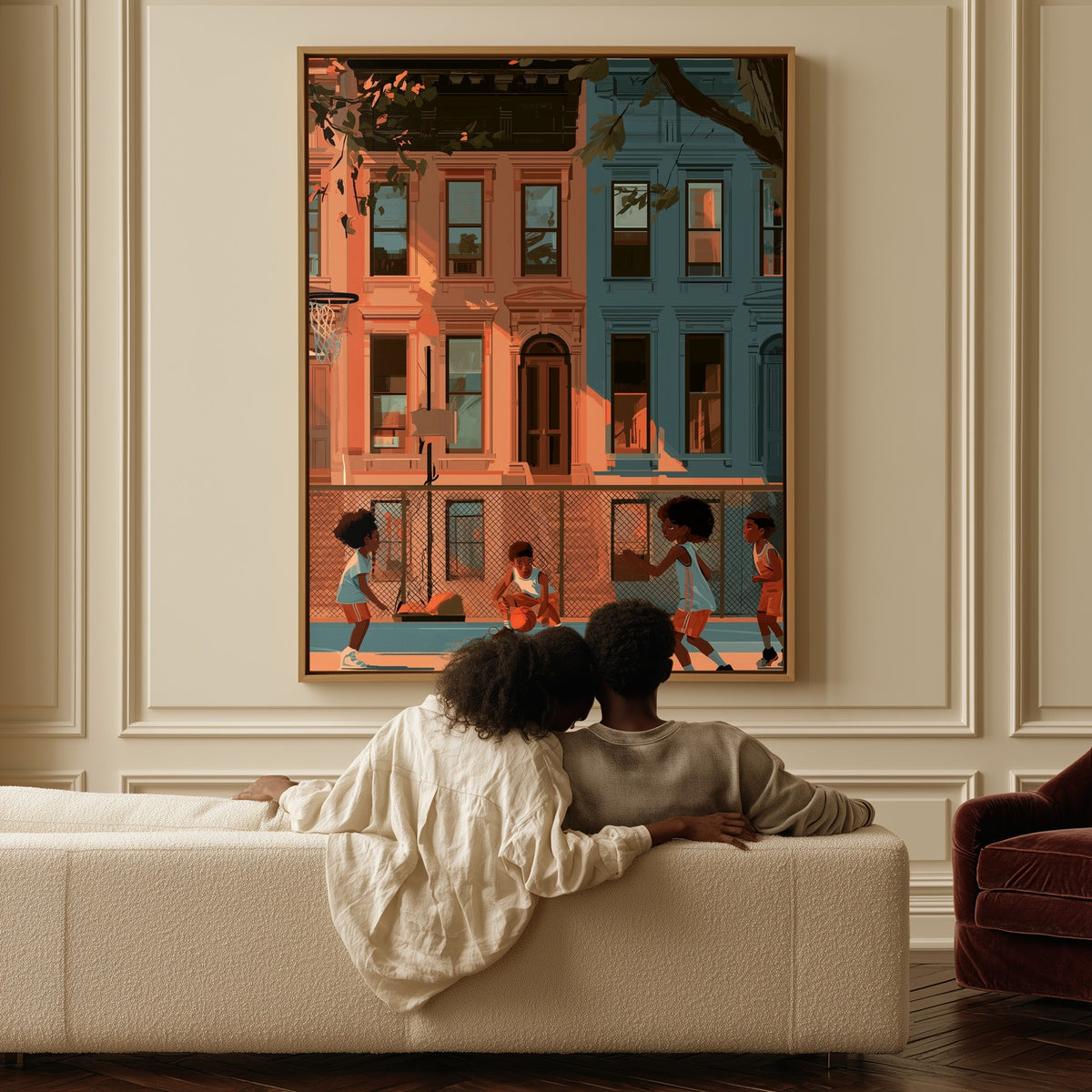 Pickup on the Block canvas above a sofa, a couple sitting together