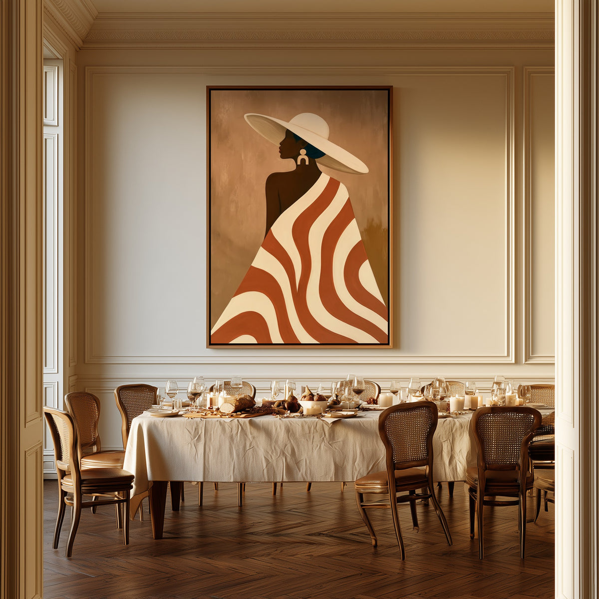 The Wide Hat canvas above a dining table