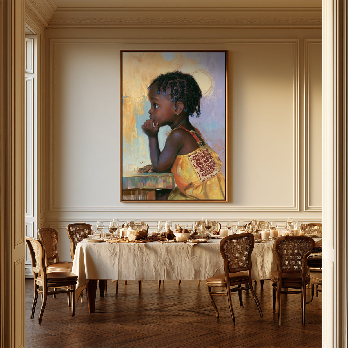 The Daydreamer canvas above a dining table