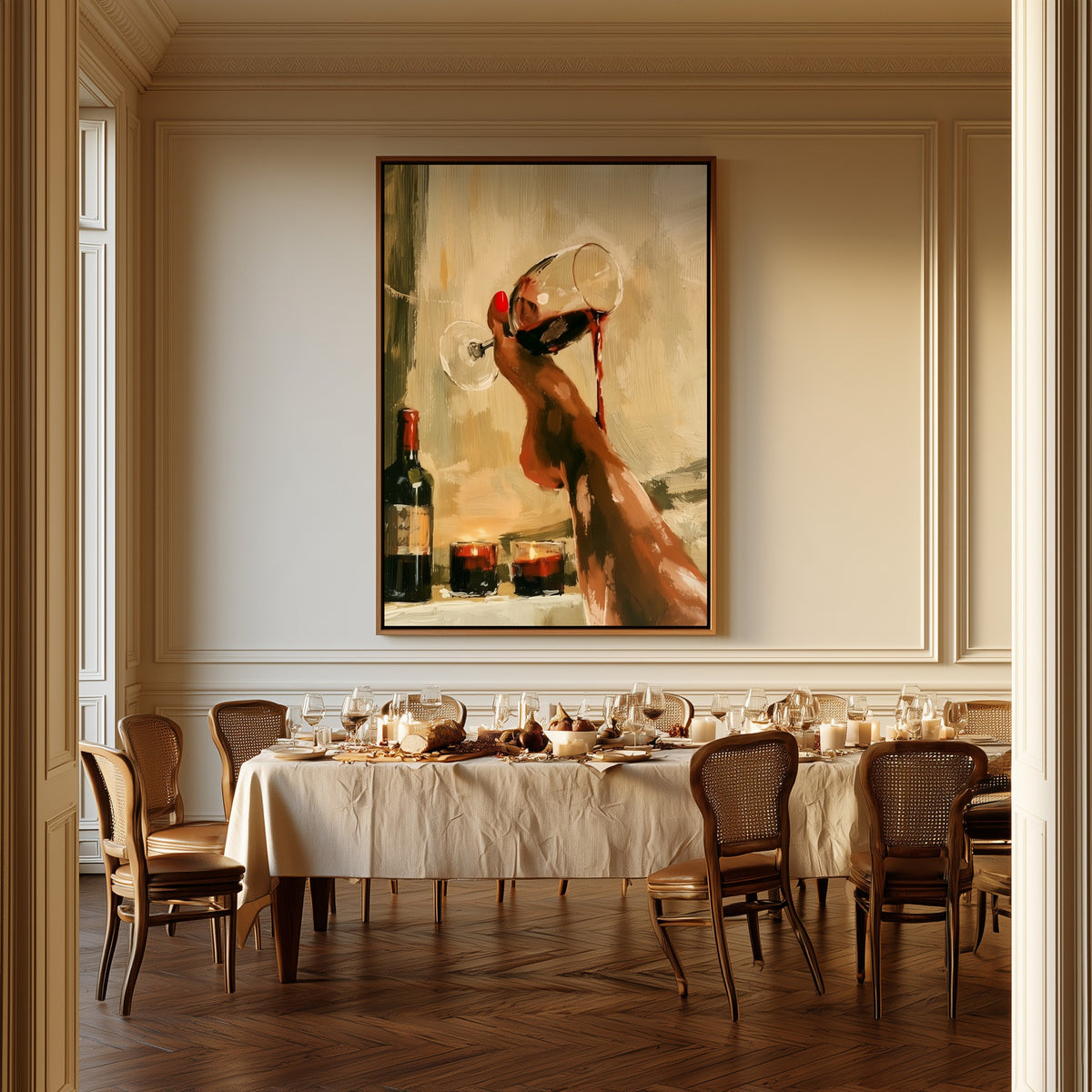 The Pour canvas above a dining table