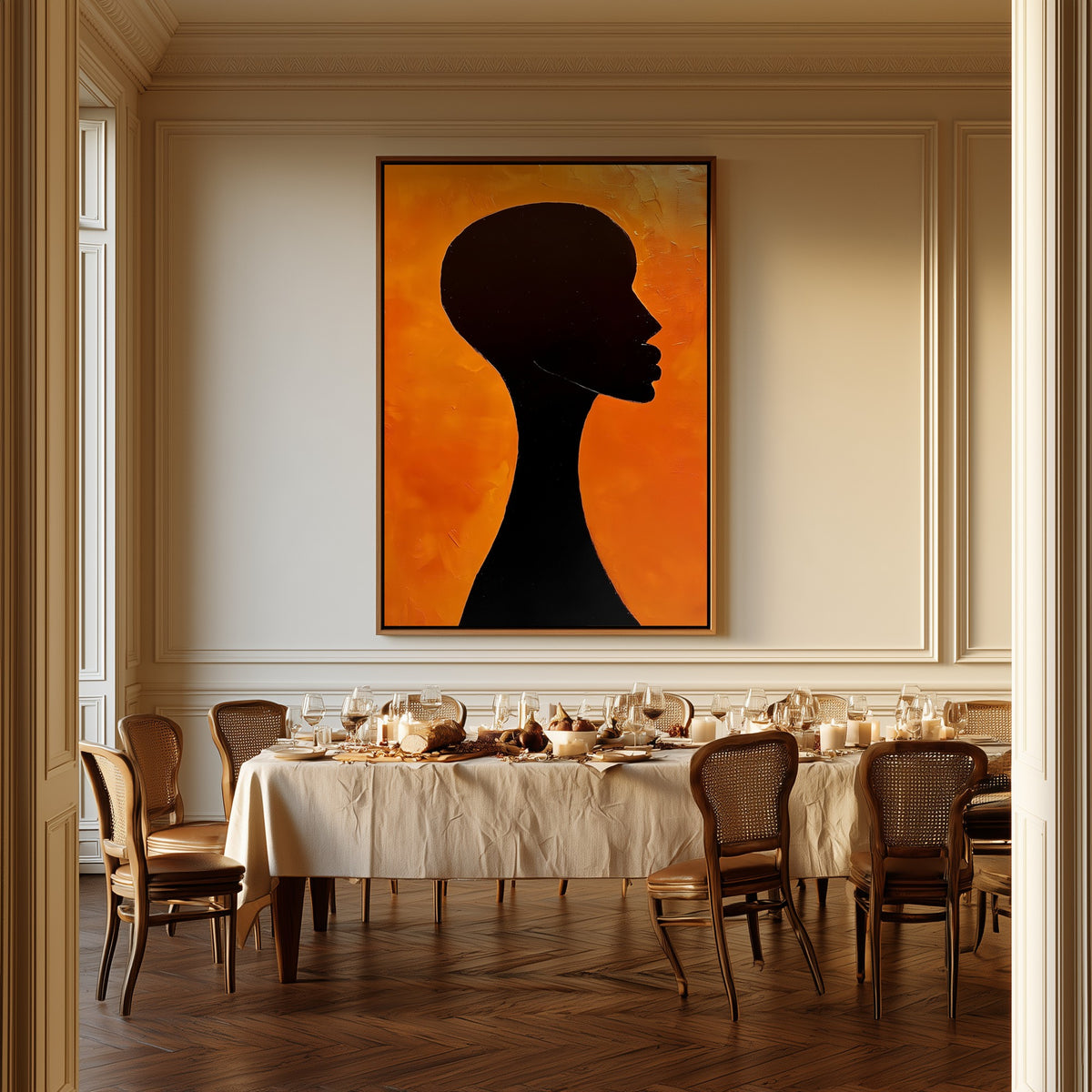 Solitude canvas above a dining table