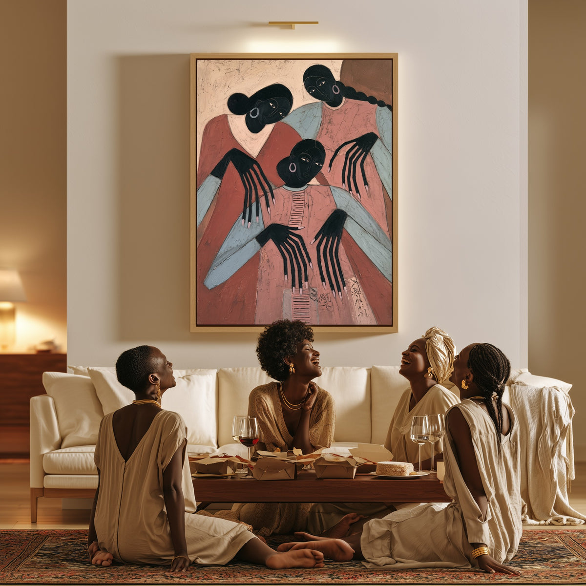Close Counsel canvas in a living room, a family sitting together on the floor