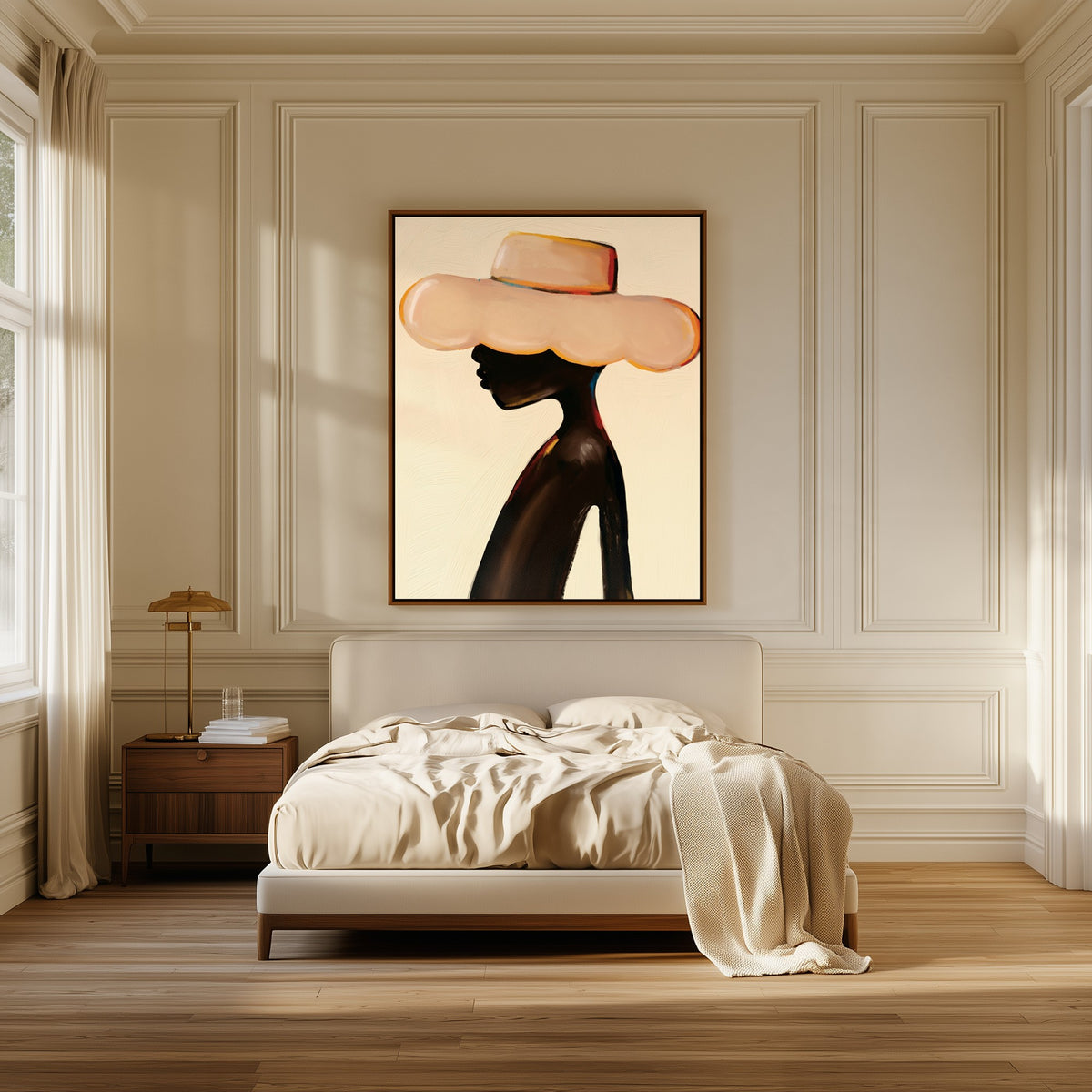 Soft Shade canvas above the bed in a bedroom