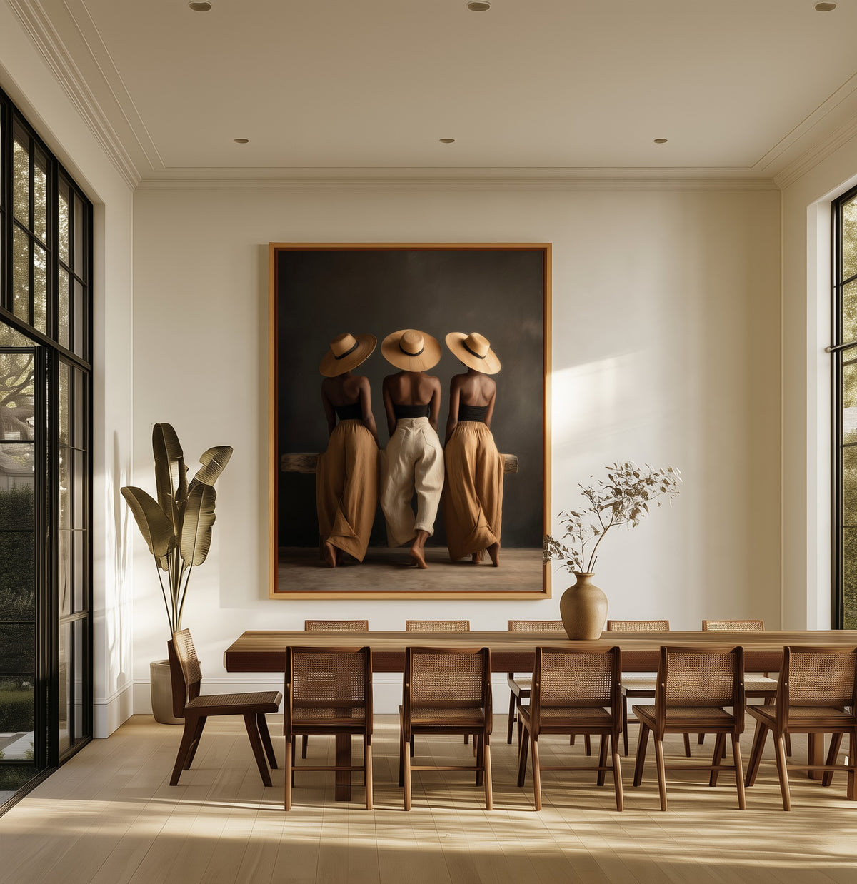 Three Brims canvas above an oak dining table