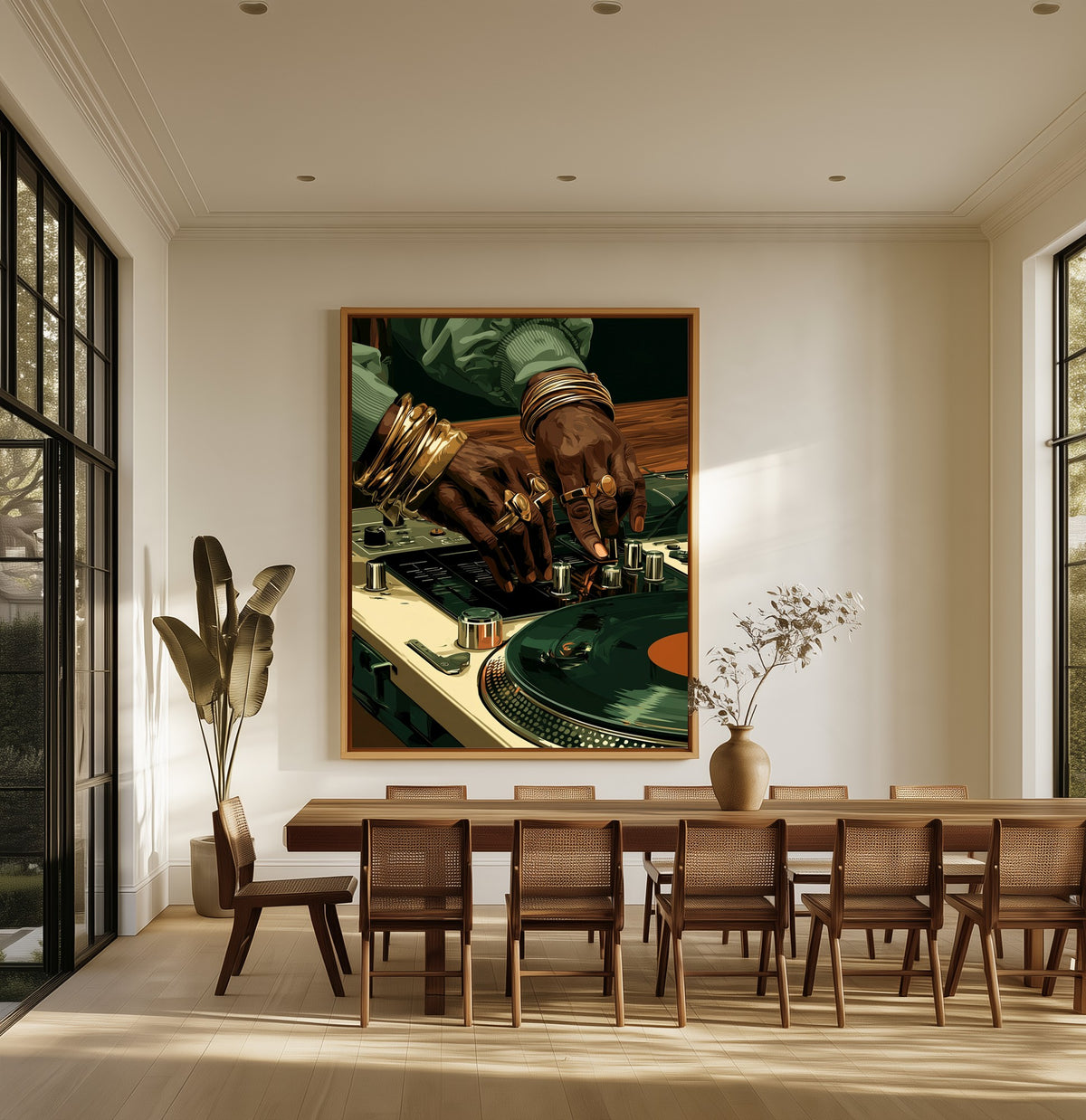 The Selector canvas above an oak dining table
