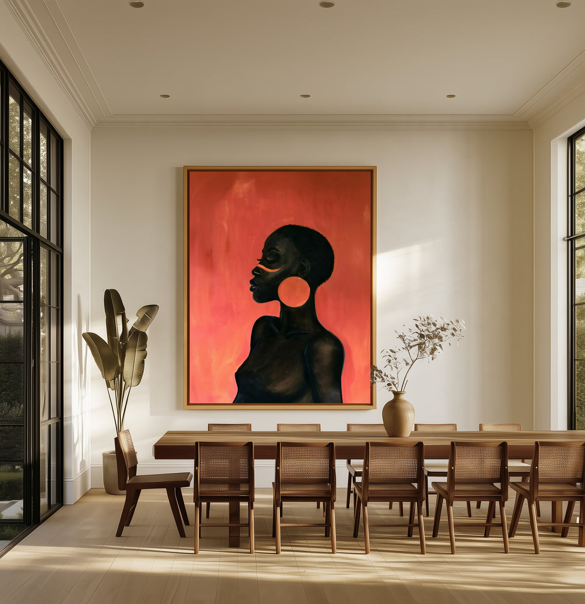 Copper Hoop canvas above an oak dining table