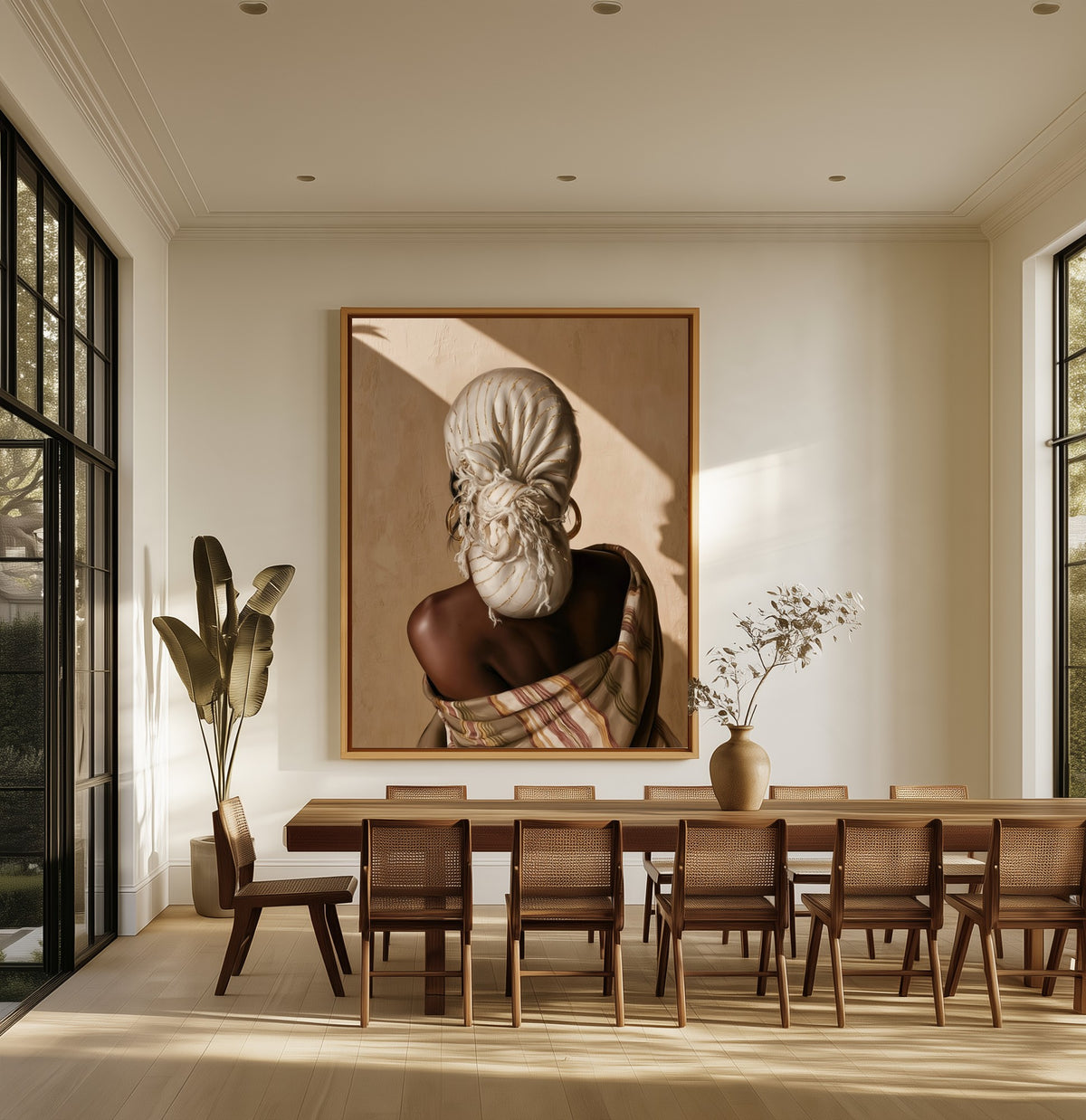 White Wrap canvas above an oak dining table