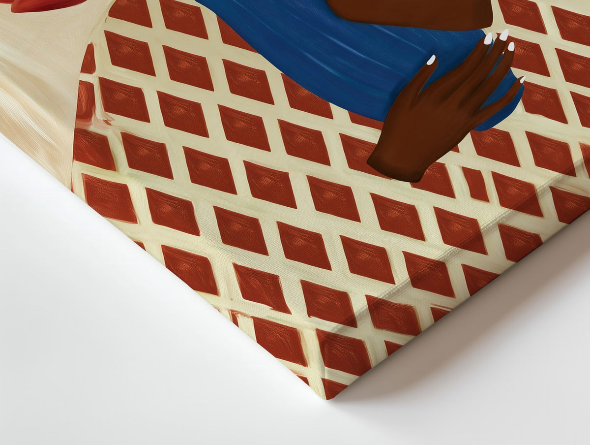 Close-up of the Tulip Hour canvas: the texture and the image wrapping around the edge