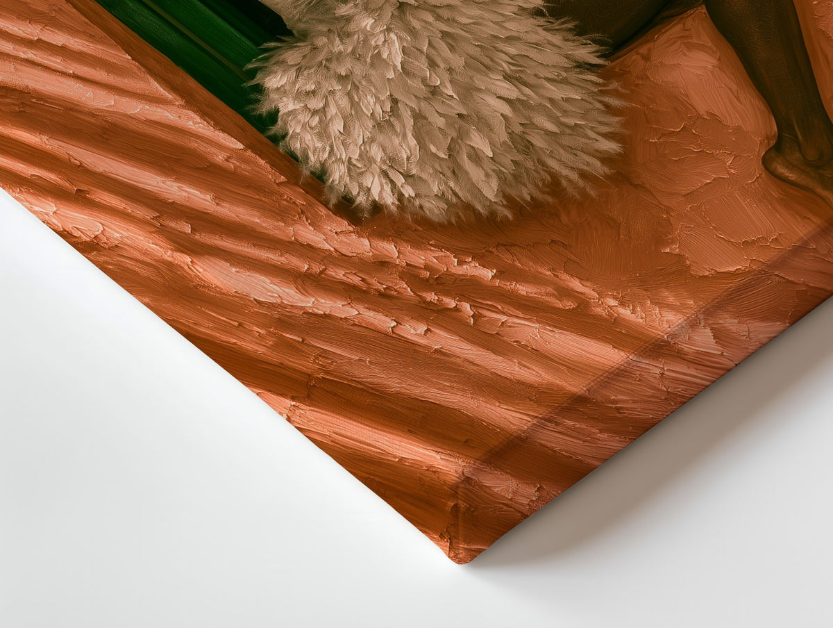 Close-up of the Woman at the Window canvas: the texture and the image wrapping around the edge