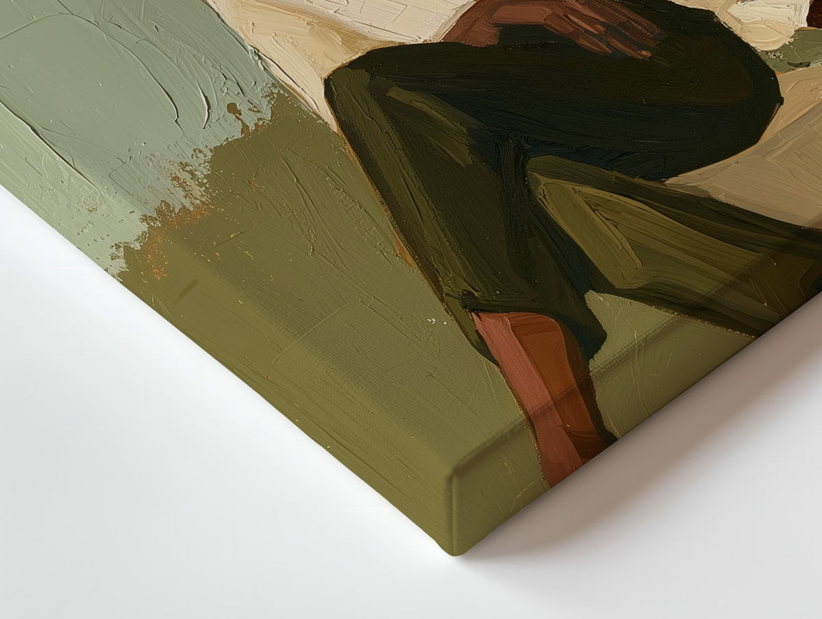 Close-up of the Lady with a Martini canvas: the texture and the image wrapping around the edge