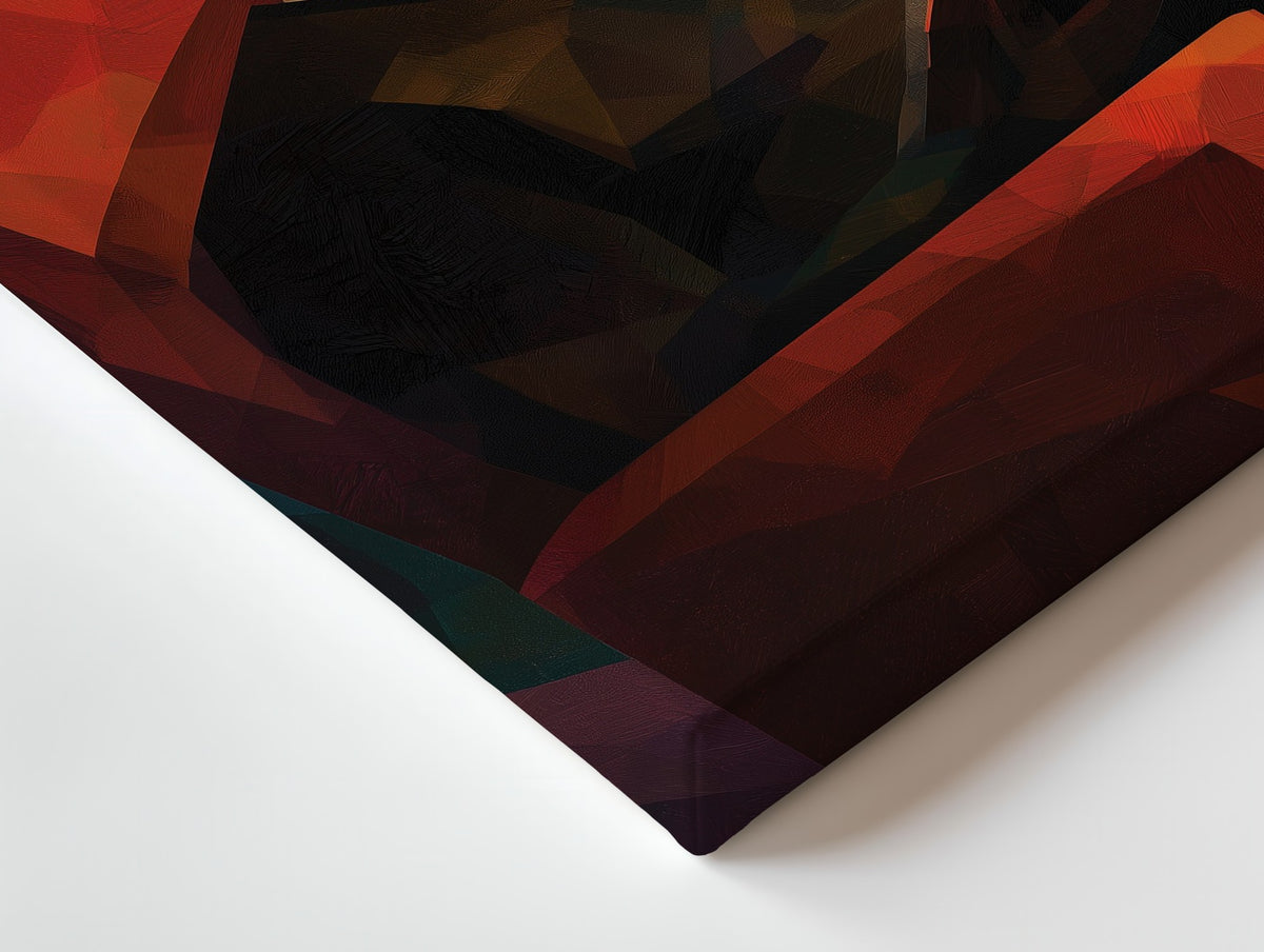 Close-up of the Faceted Thought canvas: the texture and the image wrapping around the edge