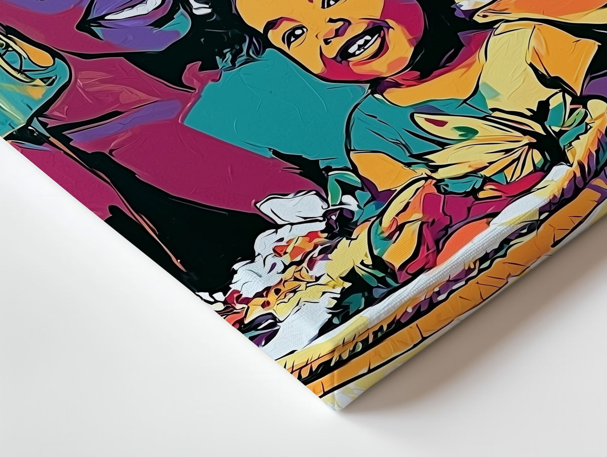Close-up of the Held Between Us canvas: the texture and the image wrapping around the edge