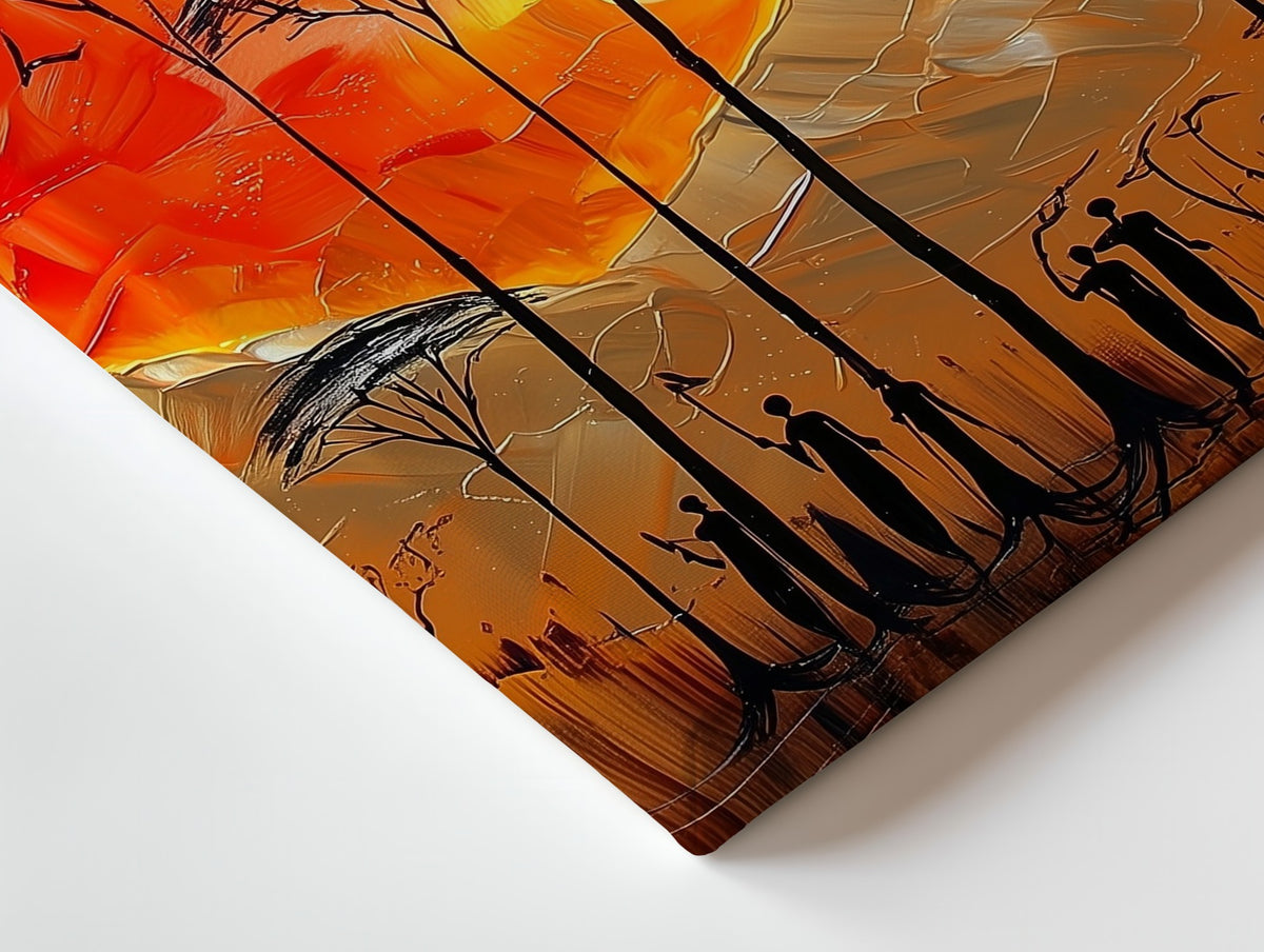 Close-up of the Ember Horizon canvas: the texture and the image wrapping around the edge