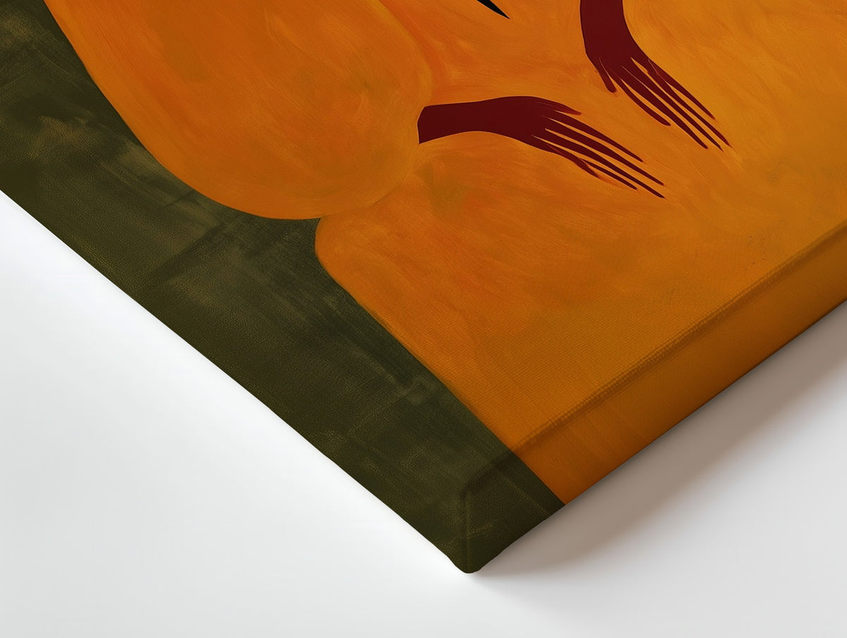 Close-up of the Saffron Hush canvas: the texture and the image wrapping around the edge