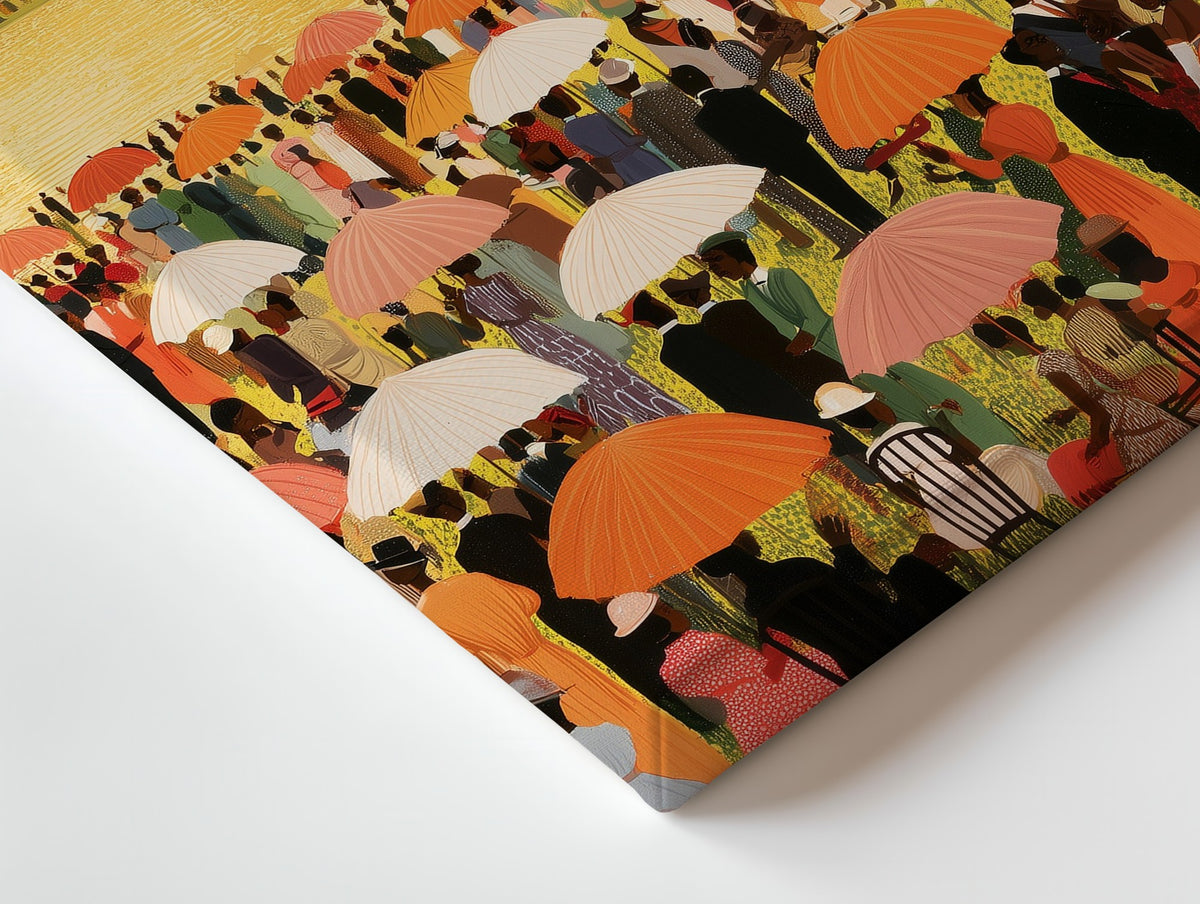 Close-up of the Reunion by the Lake canvas: the texture and the image wrapping around the edge