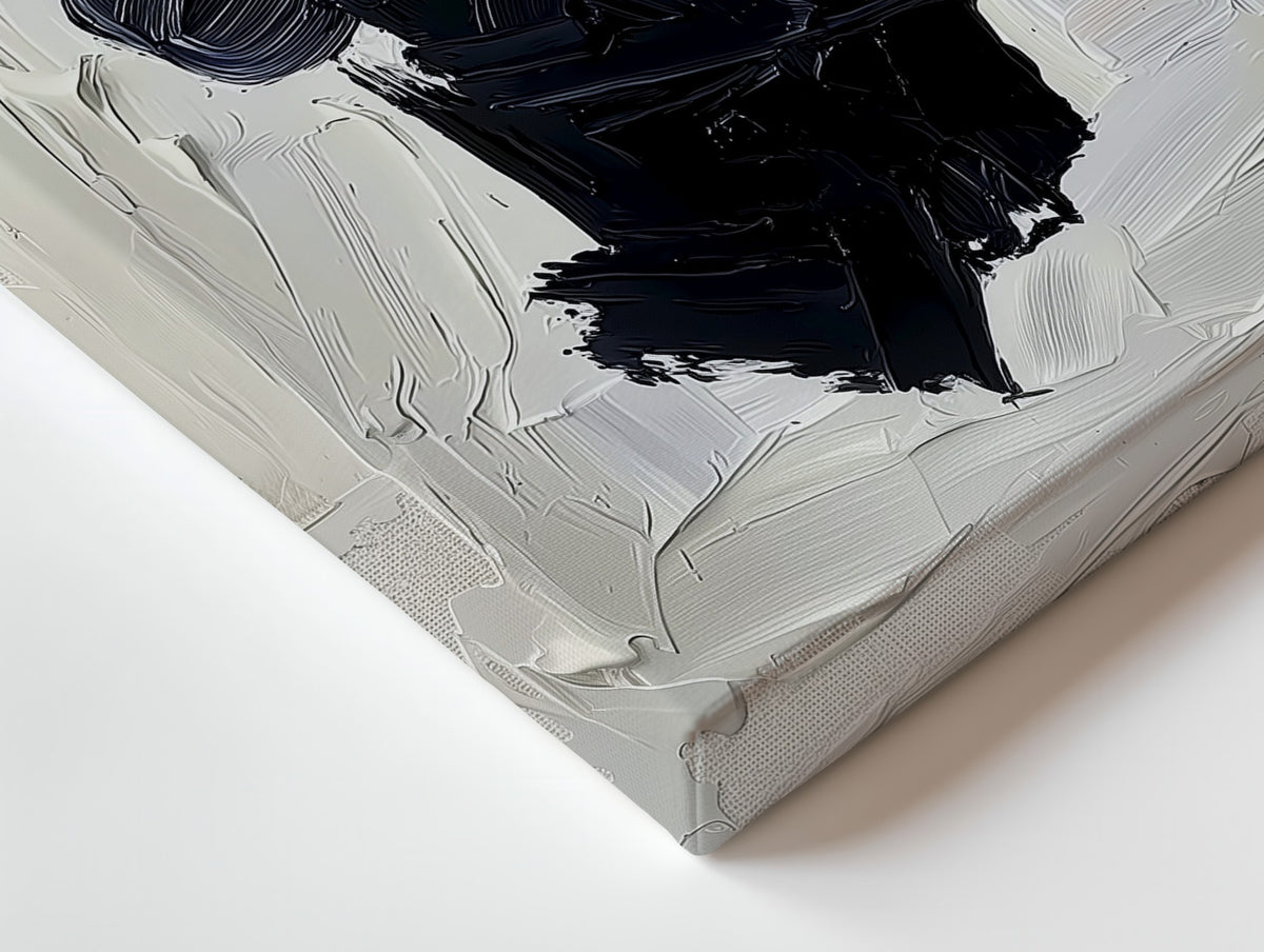 Close-up of the Unfinished Self canvas: the texture and the image wrapping around the edge