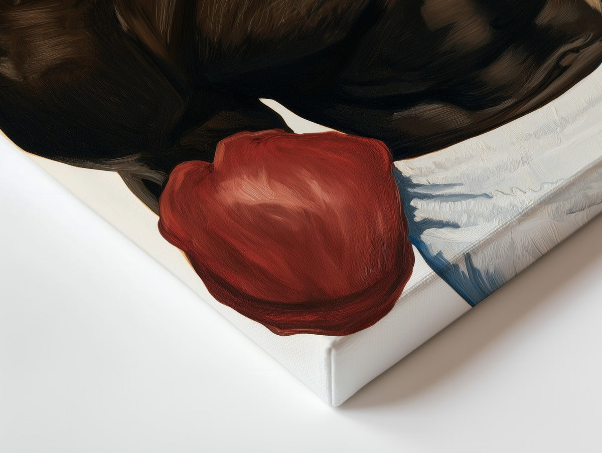 Close-up of the The Contender canvas: the texture and the image wrapping around the edge