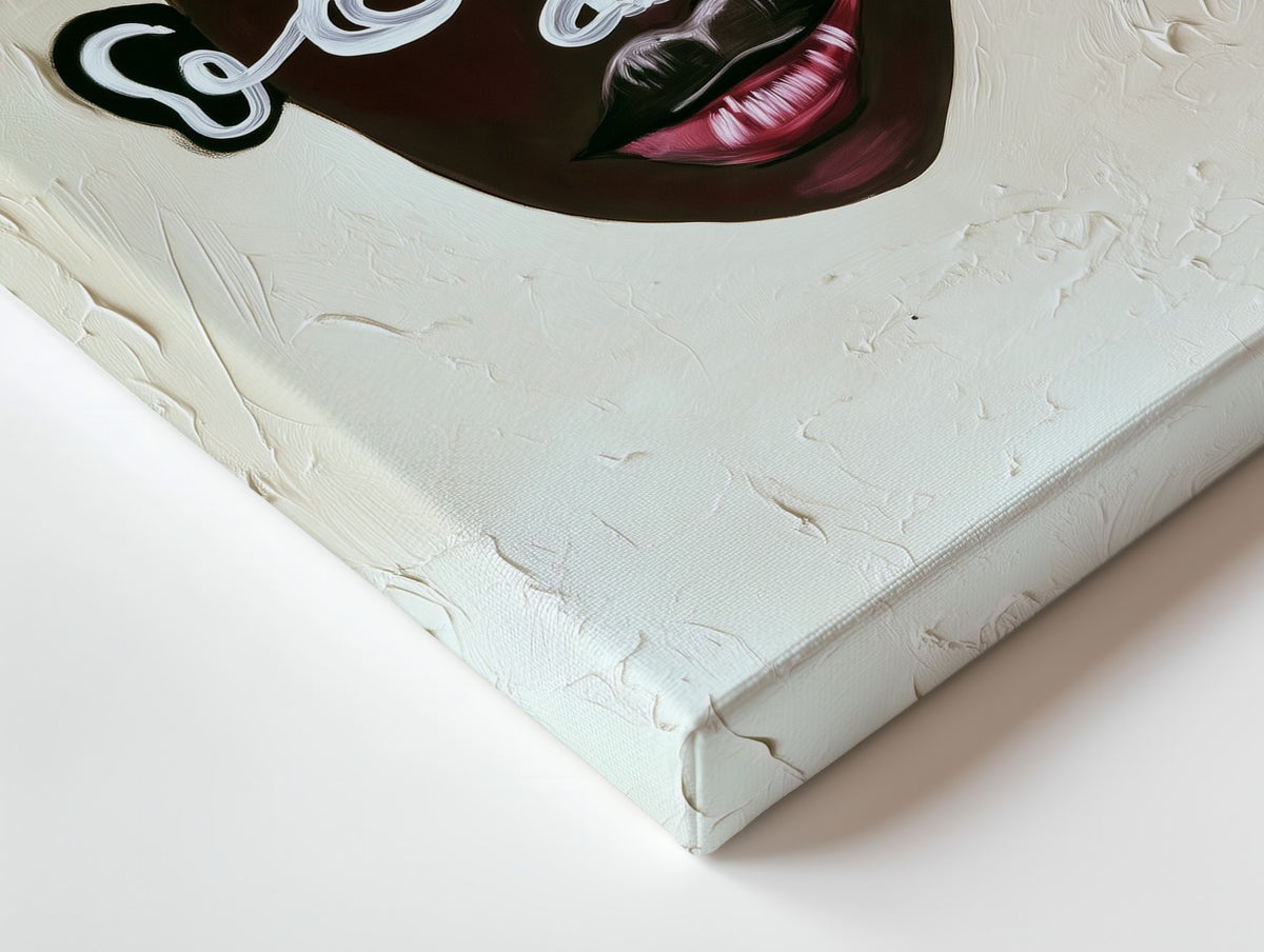 Close-up of the Half Seen canvas: the texture and the image wrapping around the edge