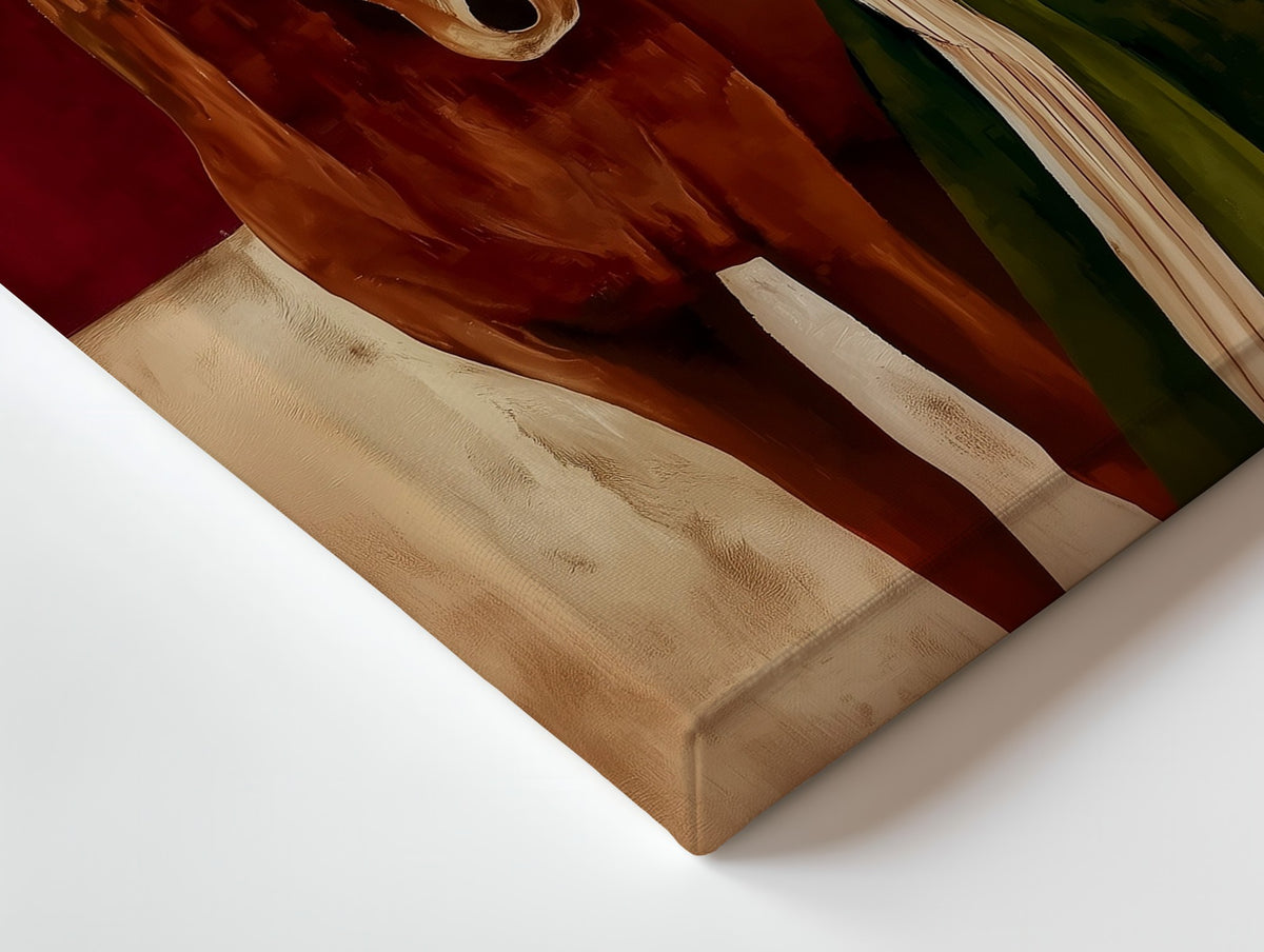 Close-up of the The Chestnut Horse canvas: the texture and the image wrapping around the edge